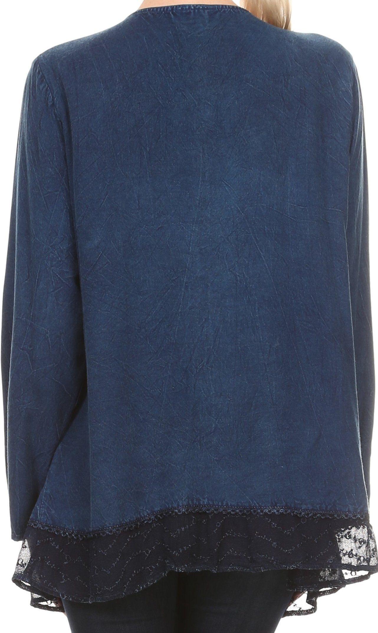 Sakkas Isenia Cardigan Open Front Kimono Long Sleeve Embroidered Top Blouse Lace - Concordia Style Boutique