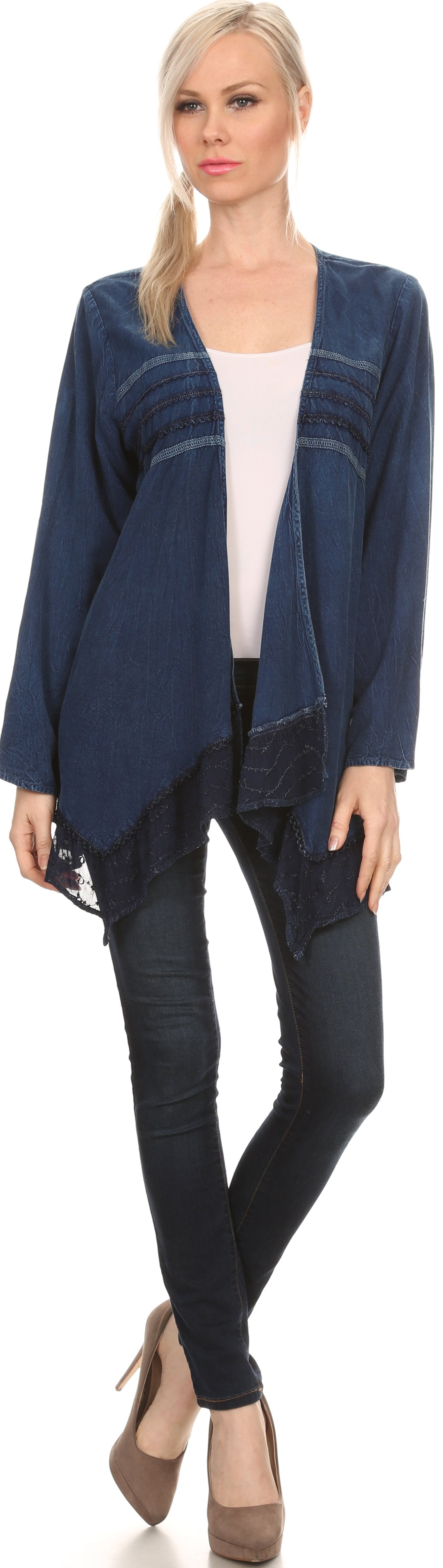 Sakkas Isenia Cardigan Open Front Kimono Long Sleeve Embroidered Top Blouse Lace - Concordia Style Boutique