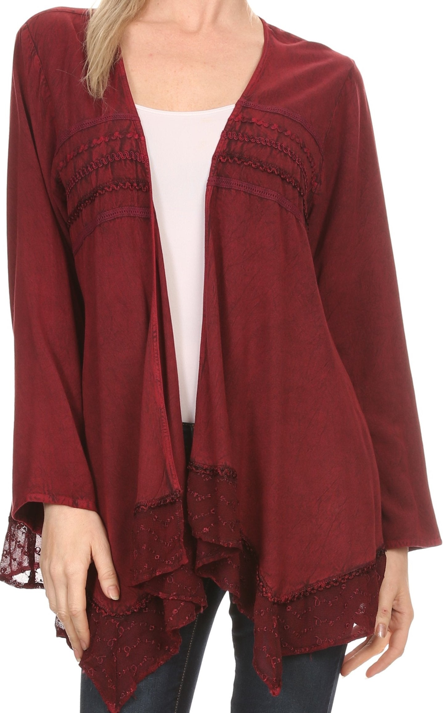 Sakkas Isenia Cardigan Open Front Kimono Long Sleeve Embroidered Top Blouse Lace - Concordia Style Boutique