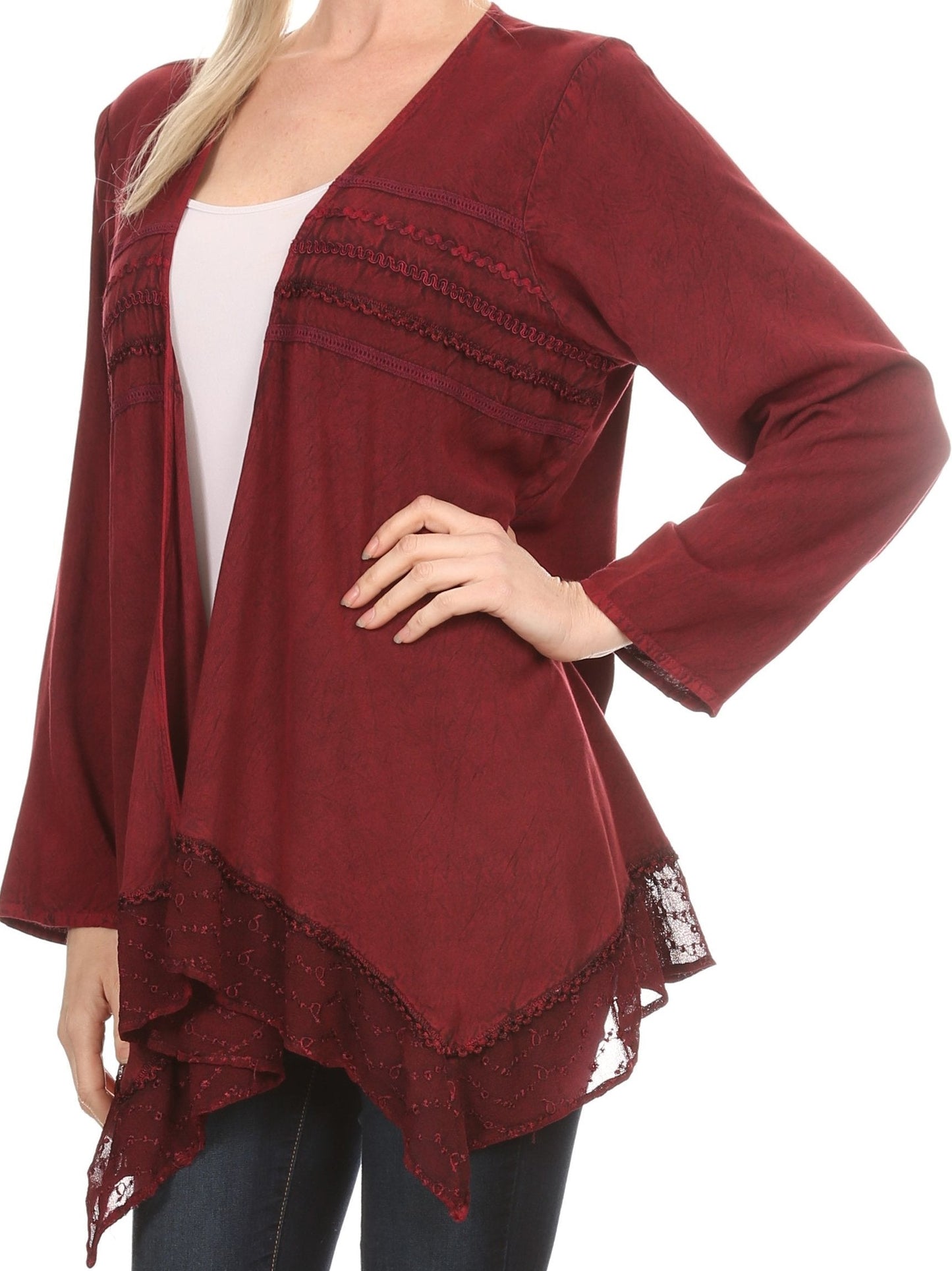 Sakkas Isenia Cardigan Open Front Kimono Long Sleeve Embroidered Top Blouse Lace - Concordia Style Boutique