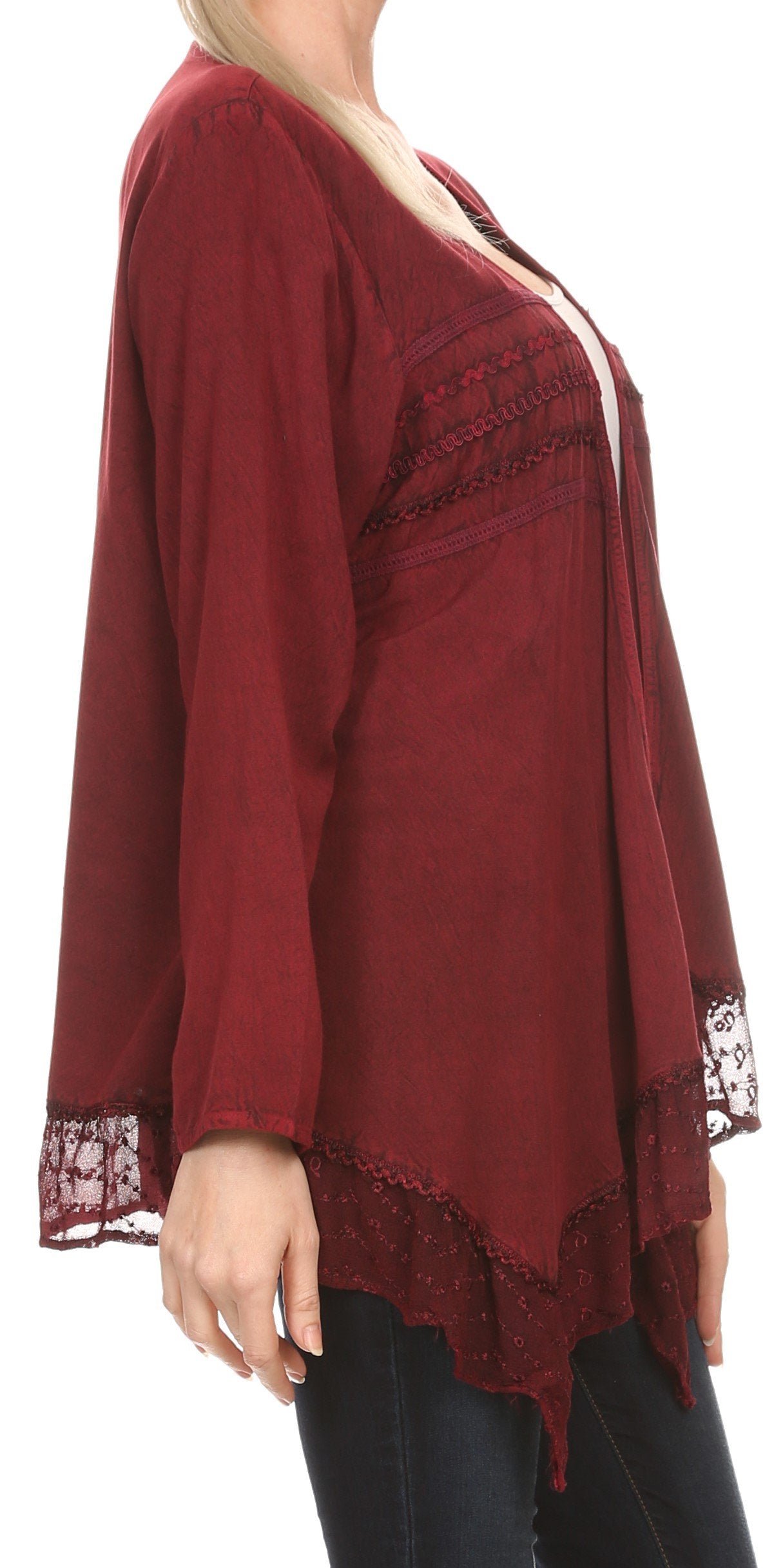 Sakkas Isenia Cardigan Open Front Kimono Long Sleeve Embroidered Top Blouse Lace - Concordia Style Boutique