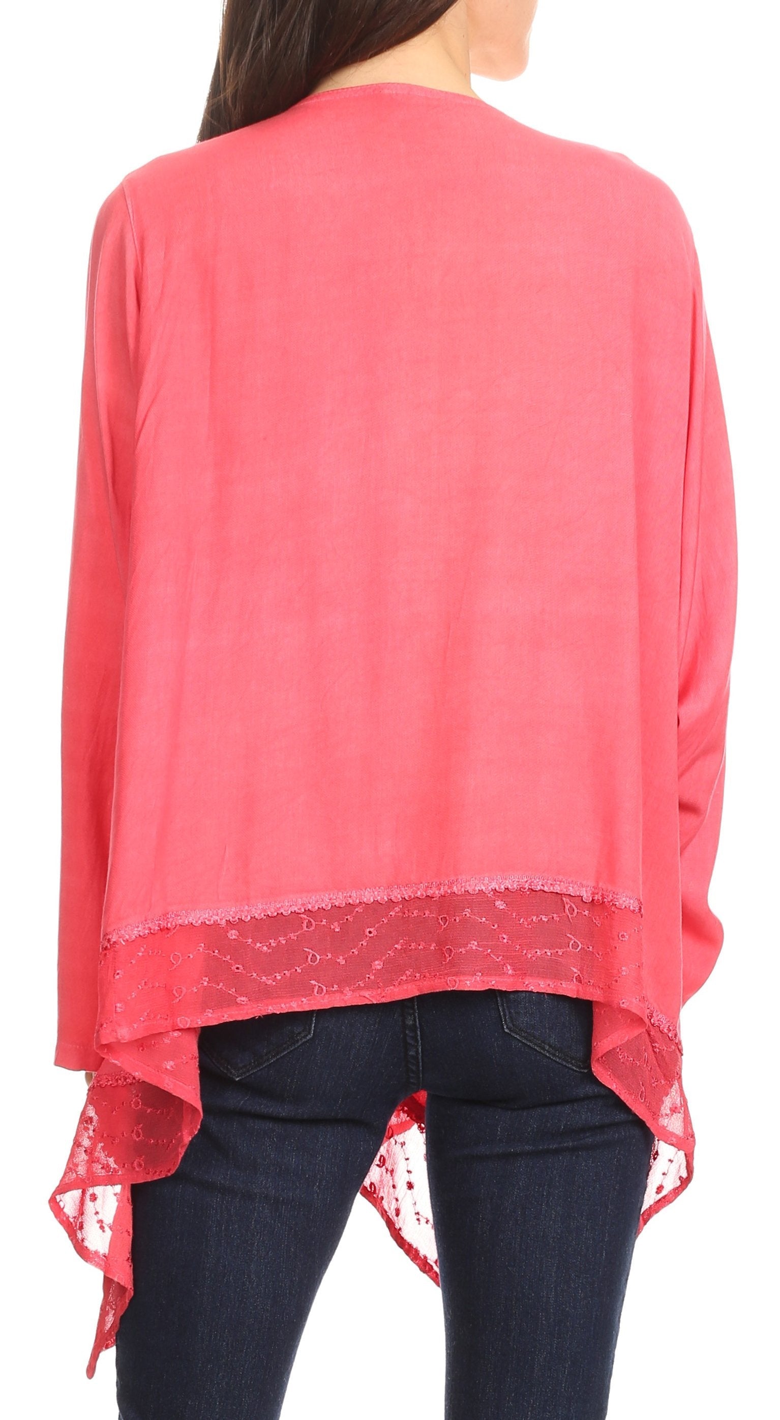 Sakkas Isenia Cardigan Open Front Kimono Long Sleeve Embroidered Top Blouse Lace - Concordia Style Boutique