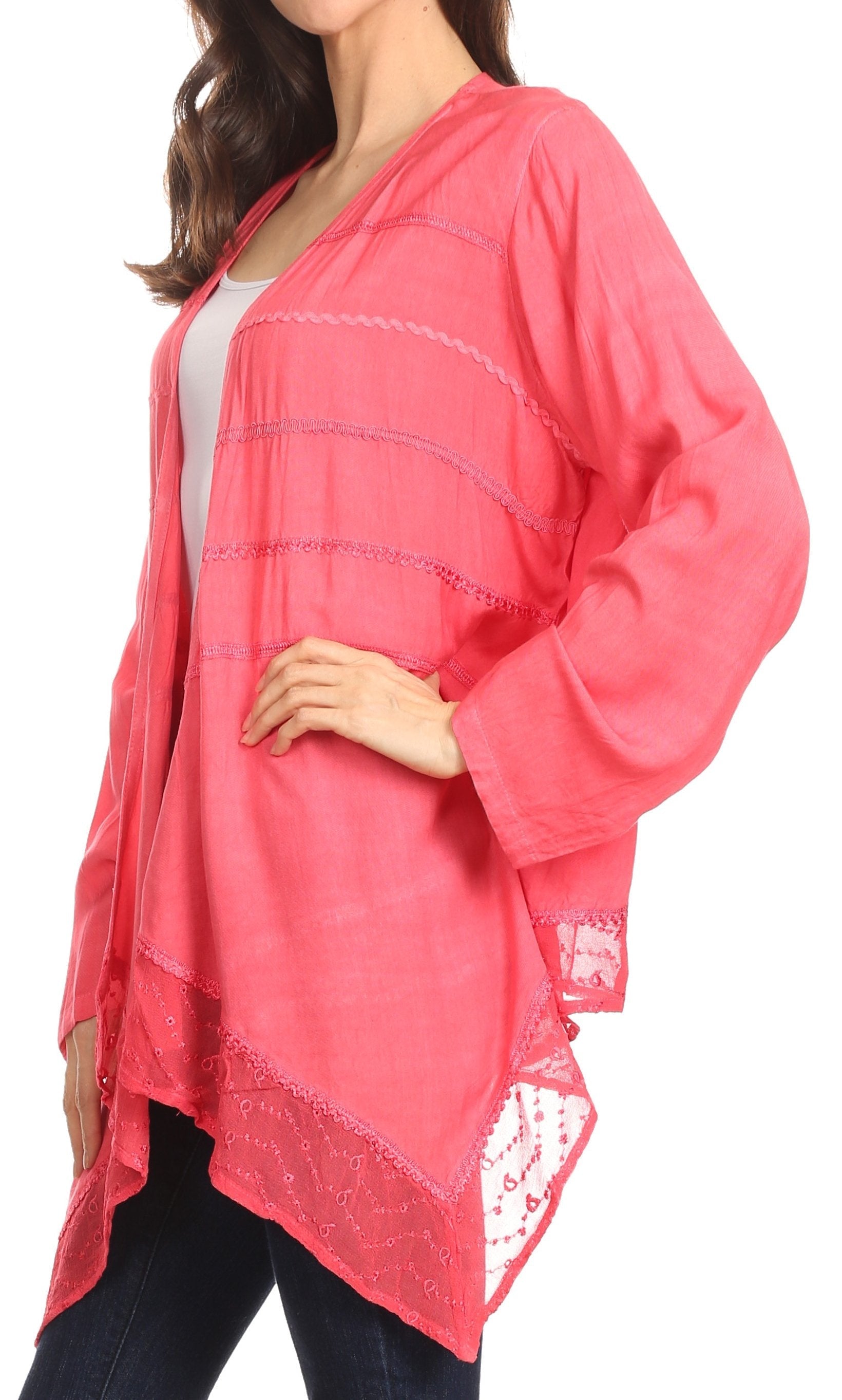 Sakkas Isenia Cardigan Open Front Kimono Long Sleeve Embroidered Top Blouse Lace - Concordia Style Boutique