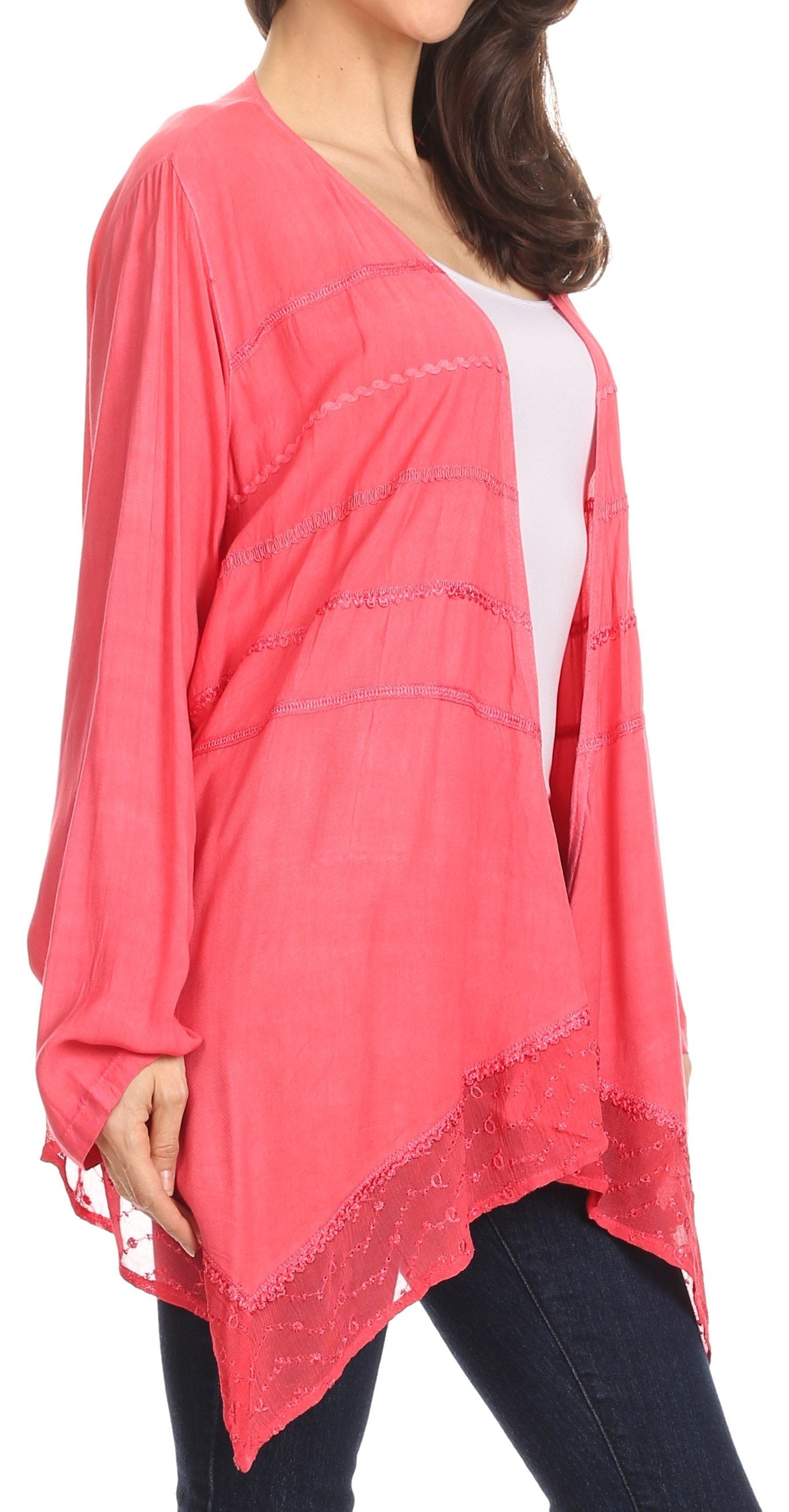 Sakkas Isenia Cardigan Open Front Kimono Long Sleeve Embroidered Top Blouse Lace - Concordia Style Boutique