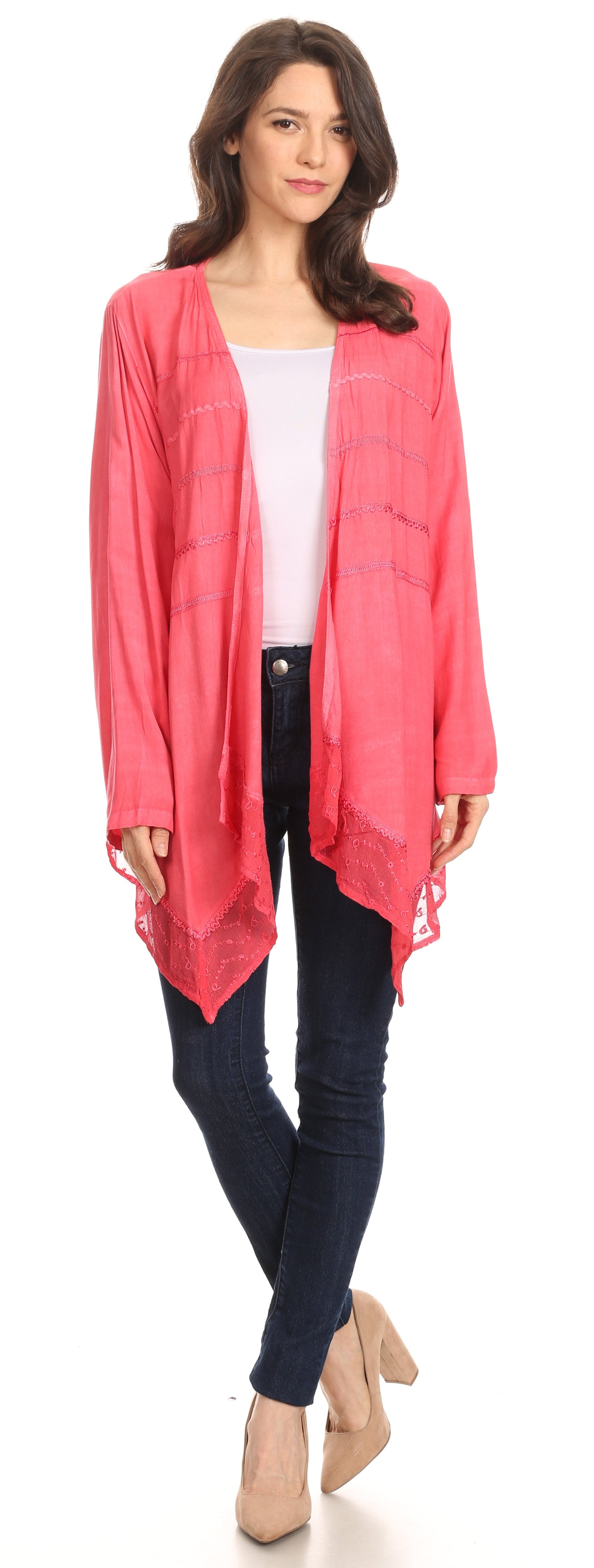 Sakkas Isenia Cardigan Open Front Kimono Long Sleeve Embroidered Top Blouse Lace - Concordia Style Boutique