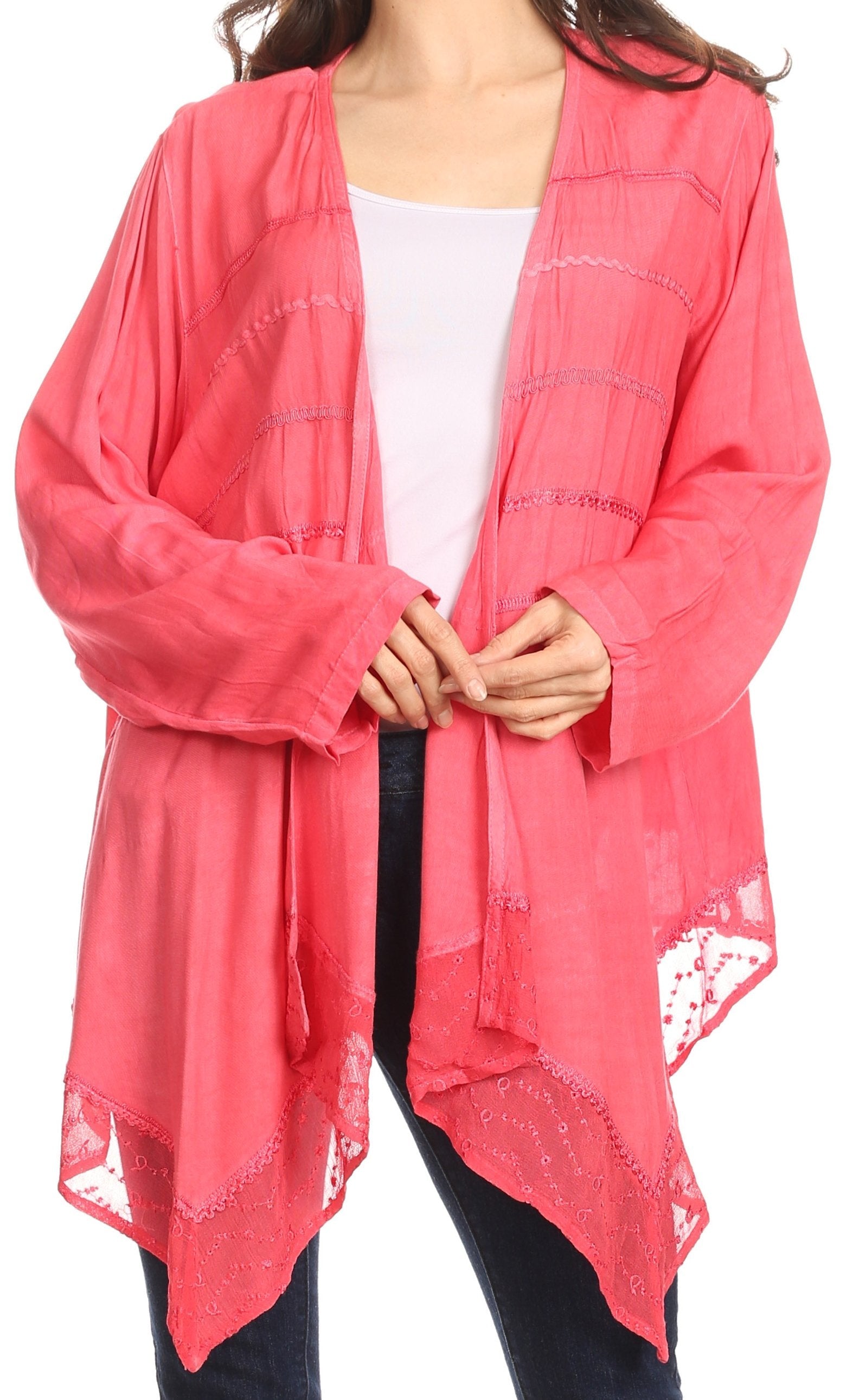 Sakkas Isenia Cardigan Open Front Kimono Long Sleeve Embroidered Top Blouse Lace - Concordia Style Boutique