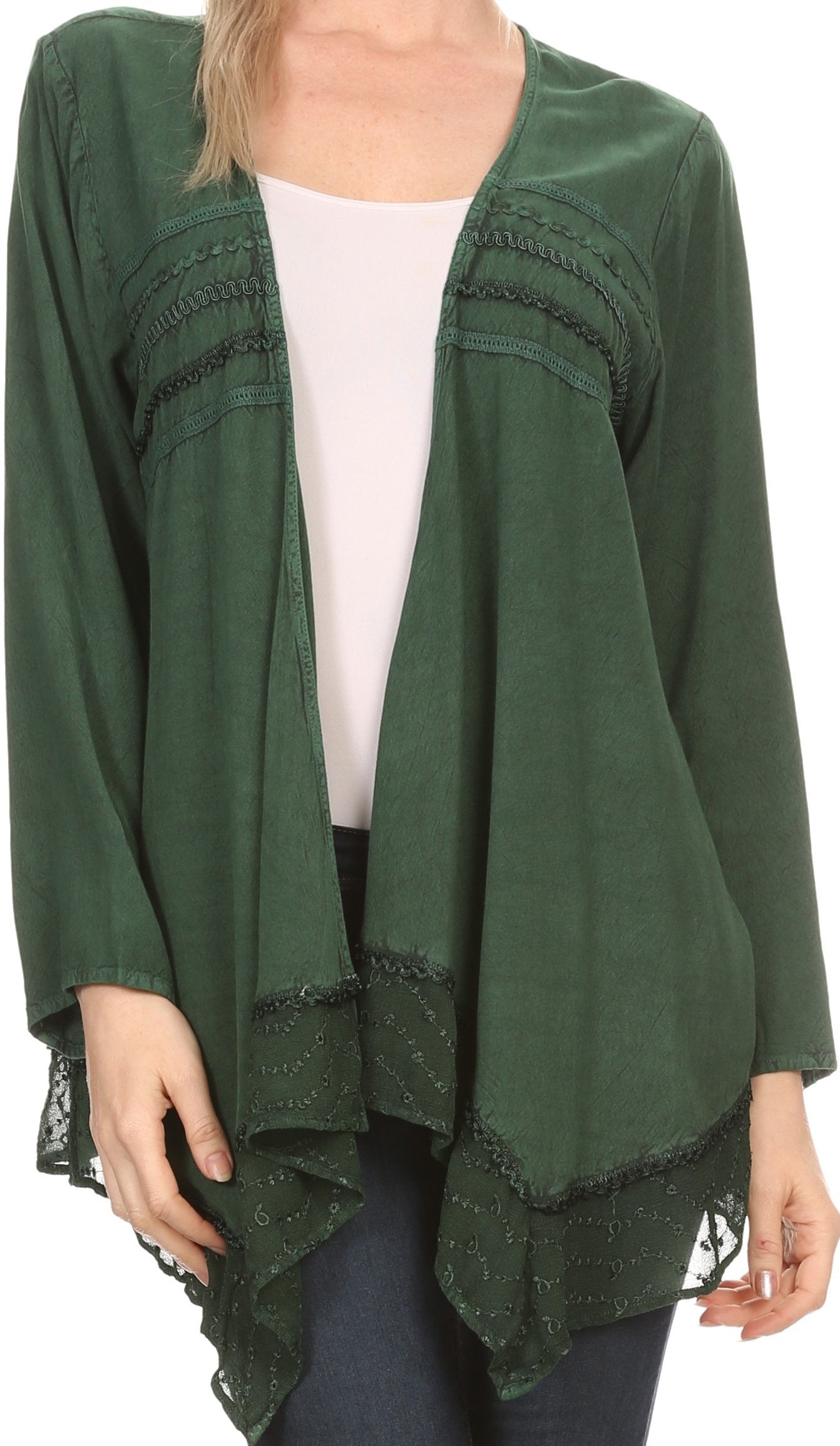 Sakkas Isenia Cardigan Open Front Kimono Long Sleeve Embroidered Top Blouse Lace - Concordia Style Boutique