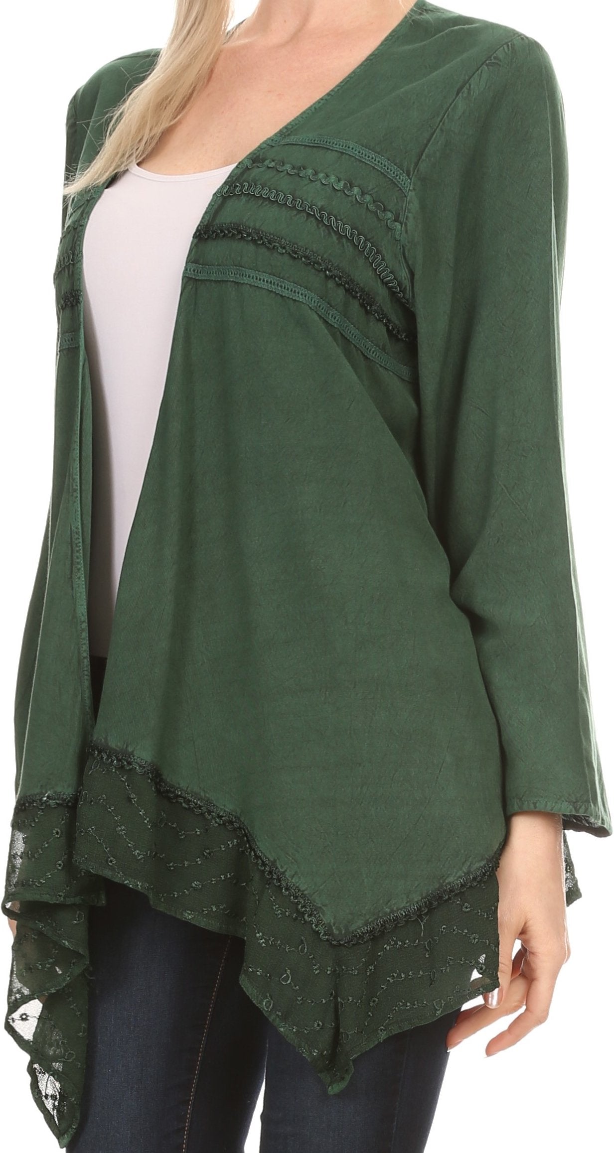 Sakkas Isenia Cardigan Open Front Kimono Long Sleeve Embroidered Top Blouse Lace - Concordia Style Boutique