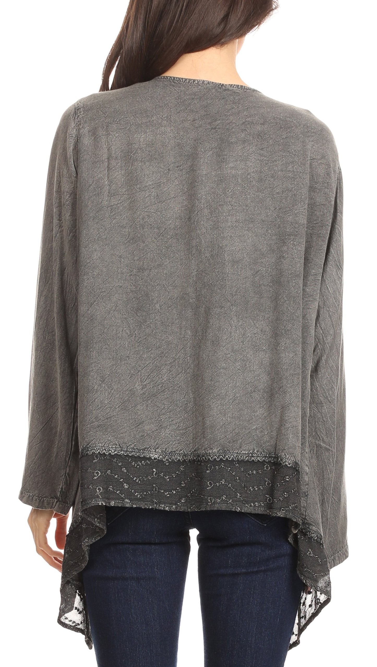 Sakkas Isenia Cardigan Open Front Kimono Long Sleeve Embroidered Top Blouse Lace - Concordia Style Boutique