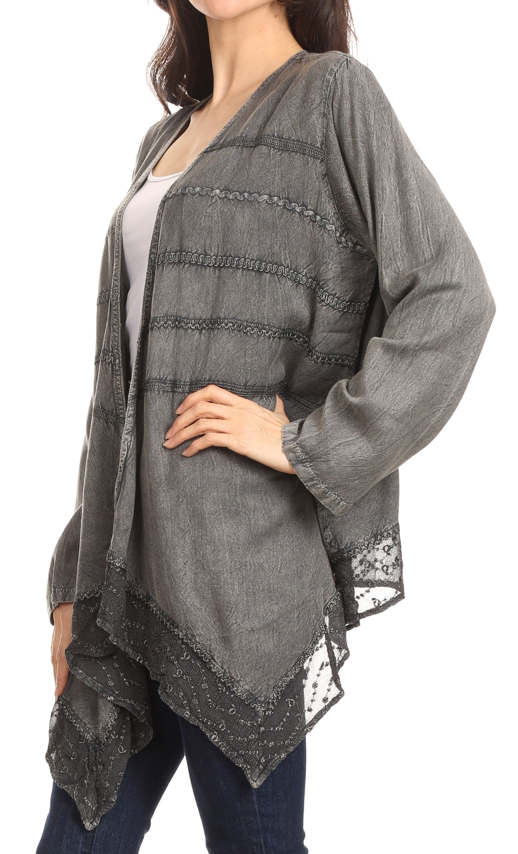 Sakkas Isenia Cardigan Open Front Kimono Long Sleeve Embroidered Top Blouse Lace - Concordia Style Boutique