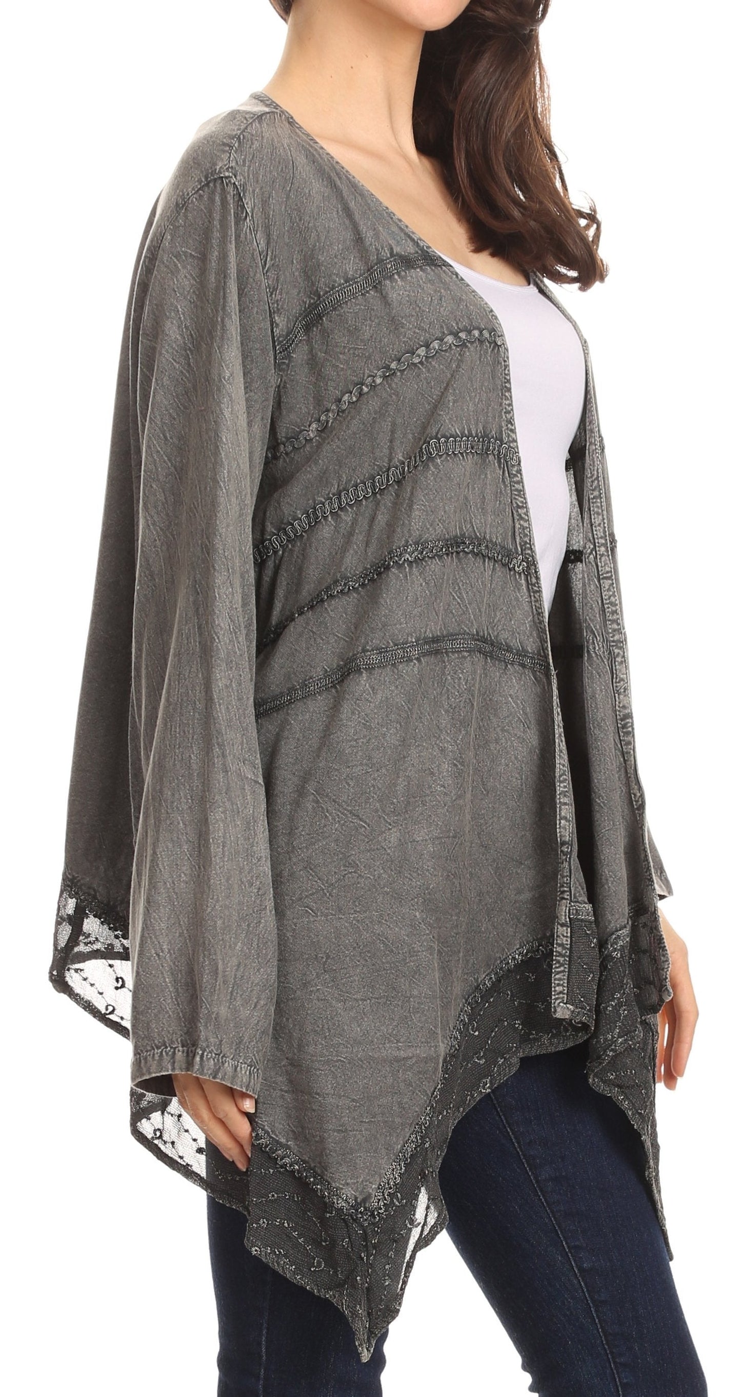 Sakkas Isenia Cardigan Open Front Kimono Long Sleeve Embroidered Top Blouse Lace - Concordia Style Boutique