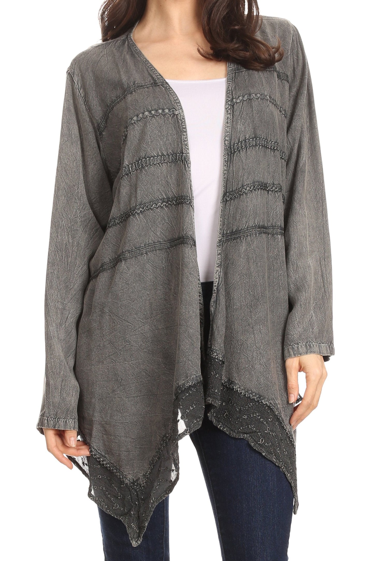 Sakkas Isenia Cardigan Open Front Kimono Long Sleeve Embroidered Top Blouse Lace - Concordia Style Boutique