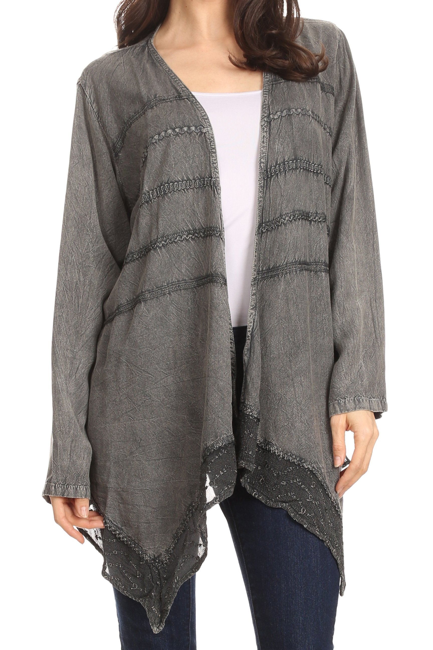 Sakkas Isenia Cardigan Open Front Kimono Long Sleeve Embroidered Top Blouse Lace - Concordia Style Boutique