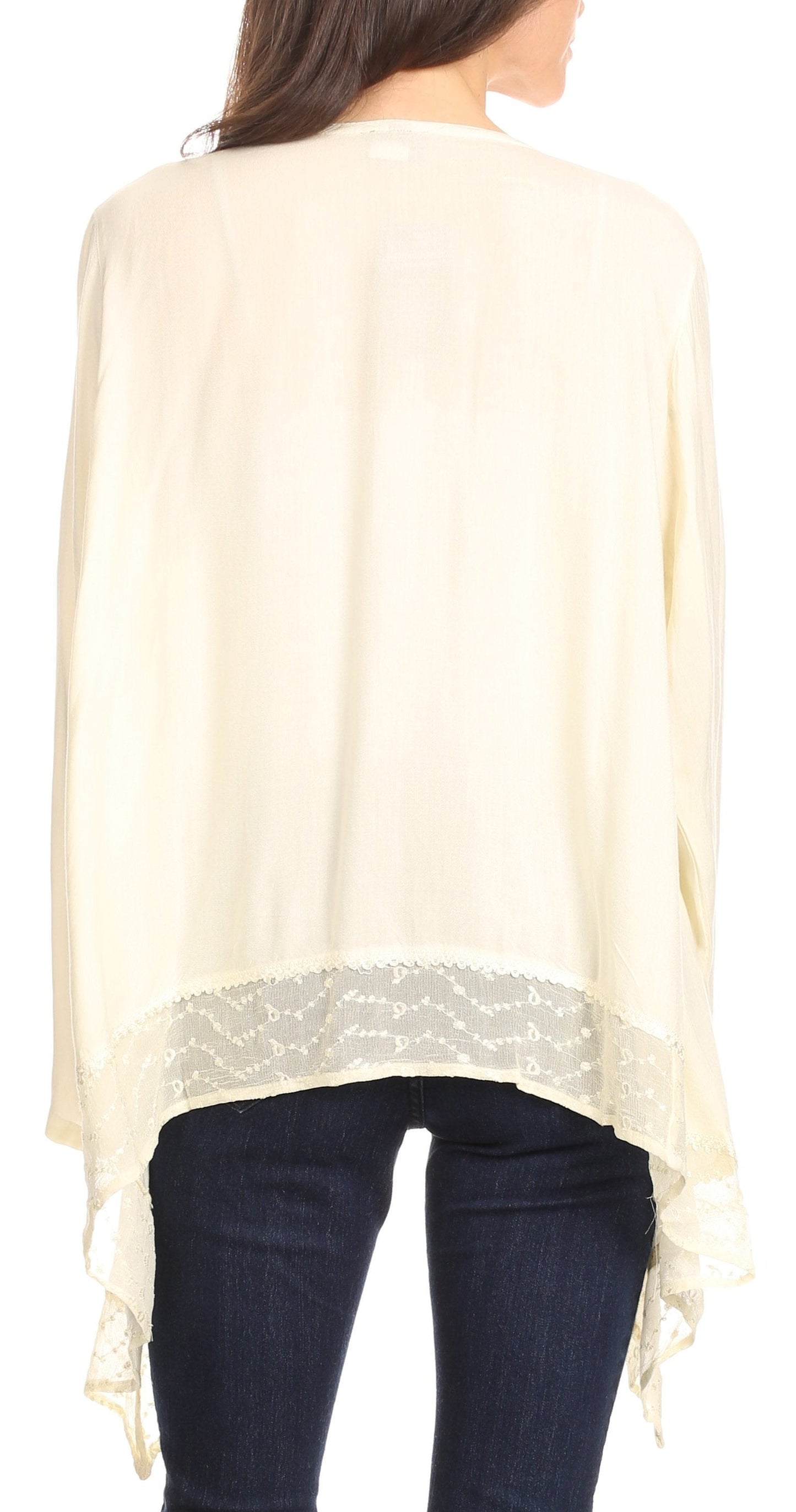 Sakkas Isenia Cardigan Open Front Kimono Long Sleeve Embroidered Top Blouse Lace - Concordia Style Boutique