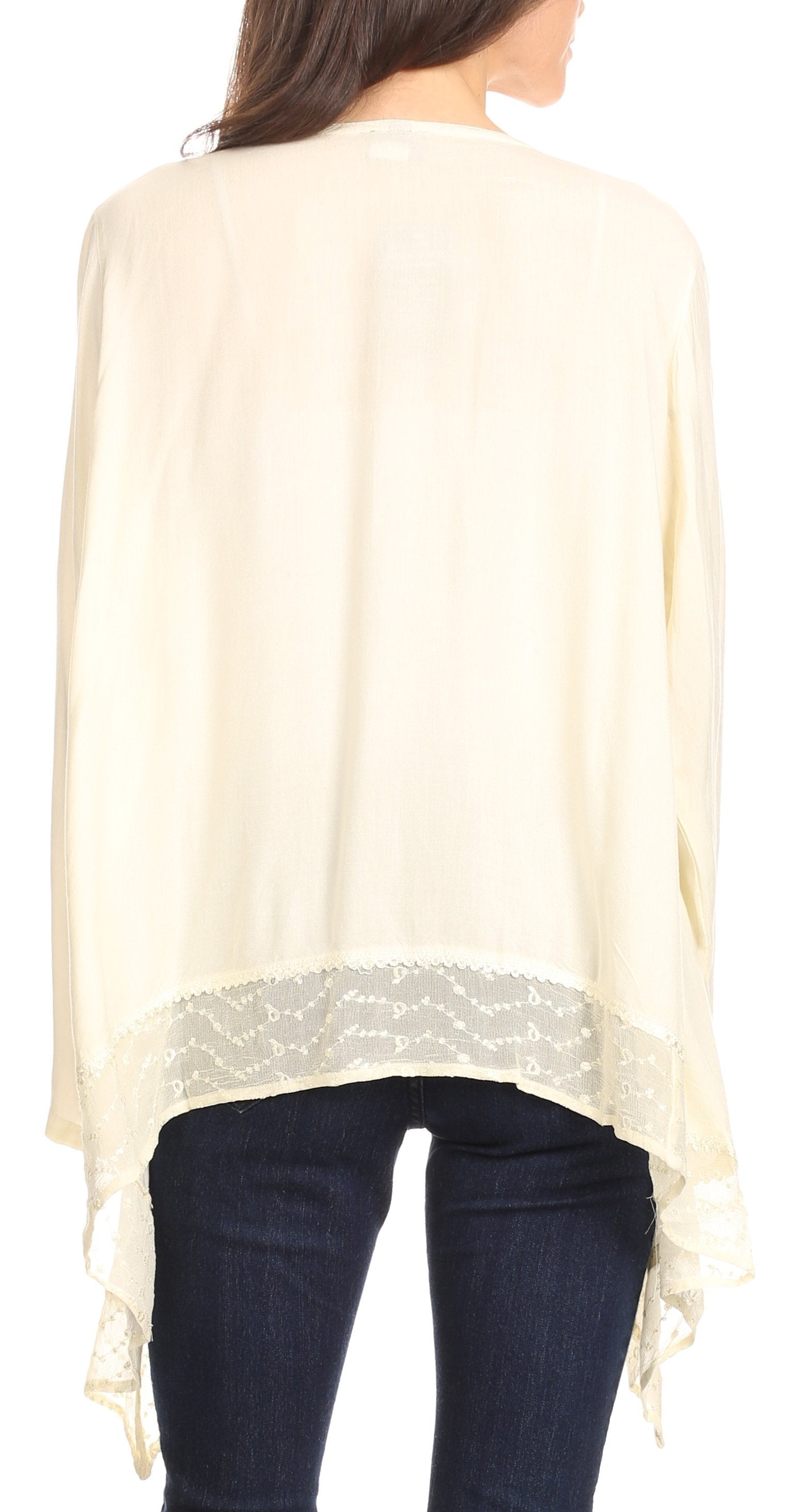 Sakkas Isenia Cardigan Open Front Kimono Long Sleeve Embroidered Top Blouse Lace - Concordia Style Boutique