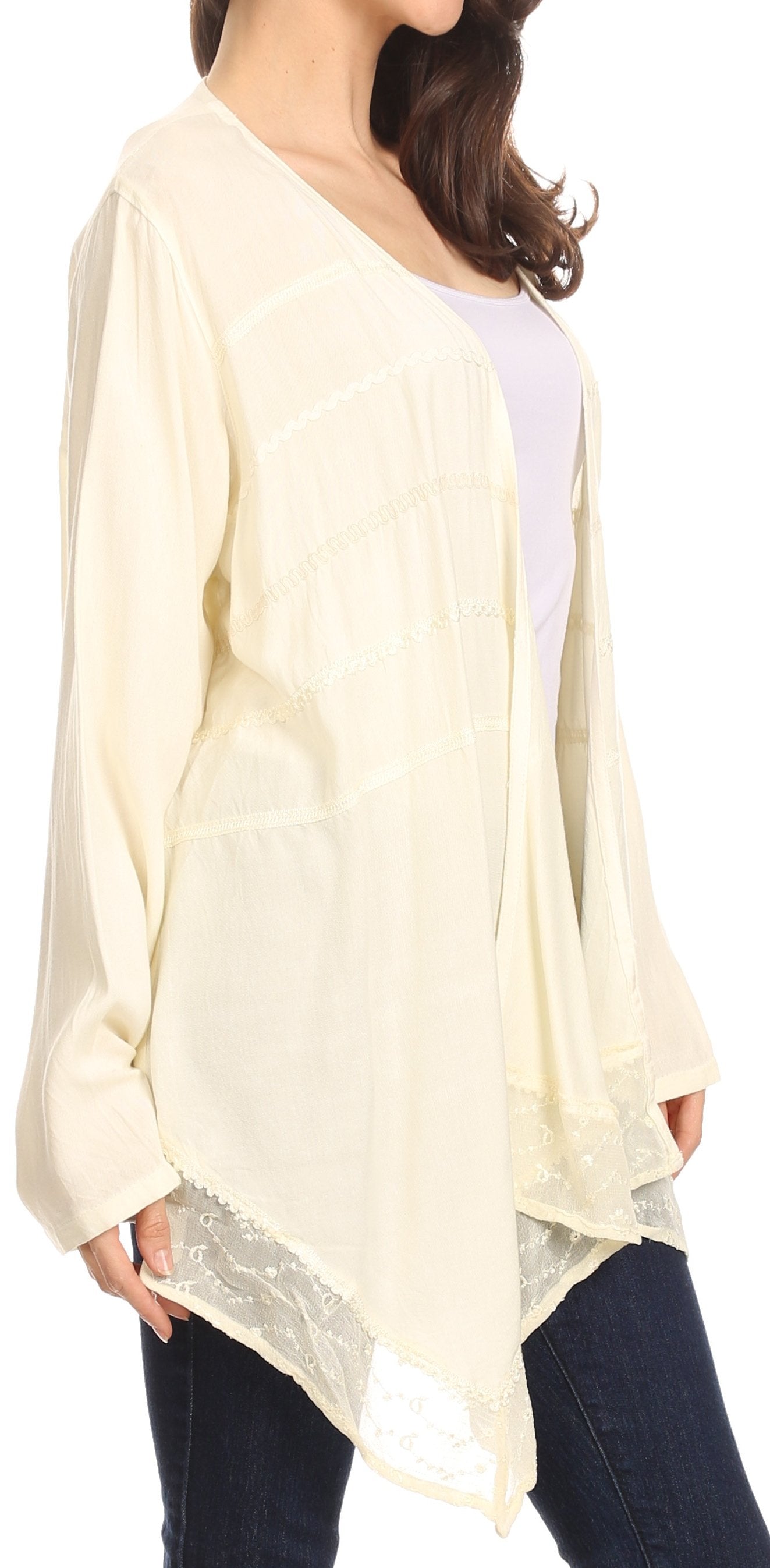 Sakkas Isenia Cardigan Open Front Kimono Long Sleeve Embroidered Top Blouse Lace - Concordia Style Boutique