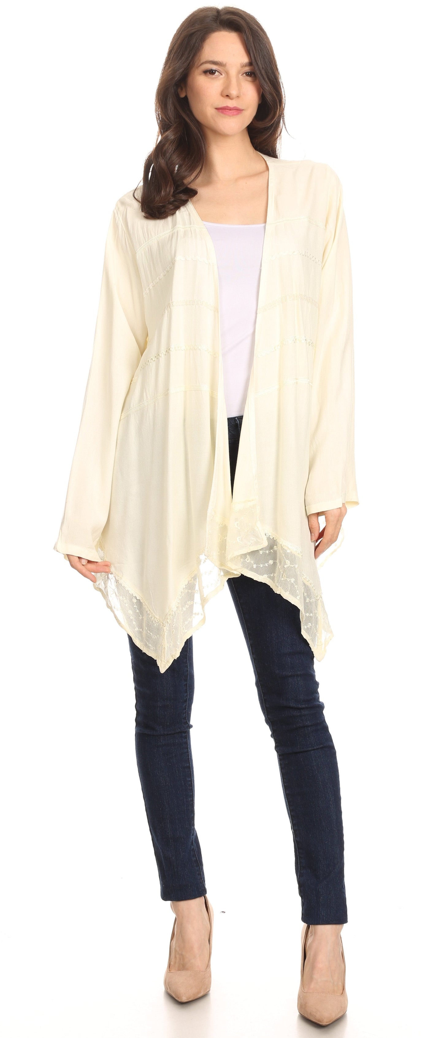 Sakkas Isenia Cardigan Open Front Kimono Long Sleeve Embroidered Top Blouse Lace - Concordia Style Boutique