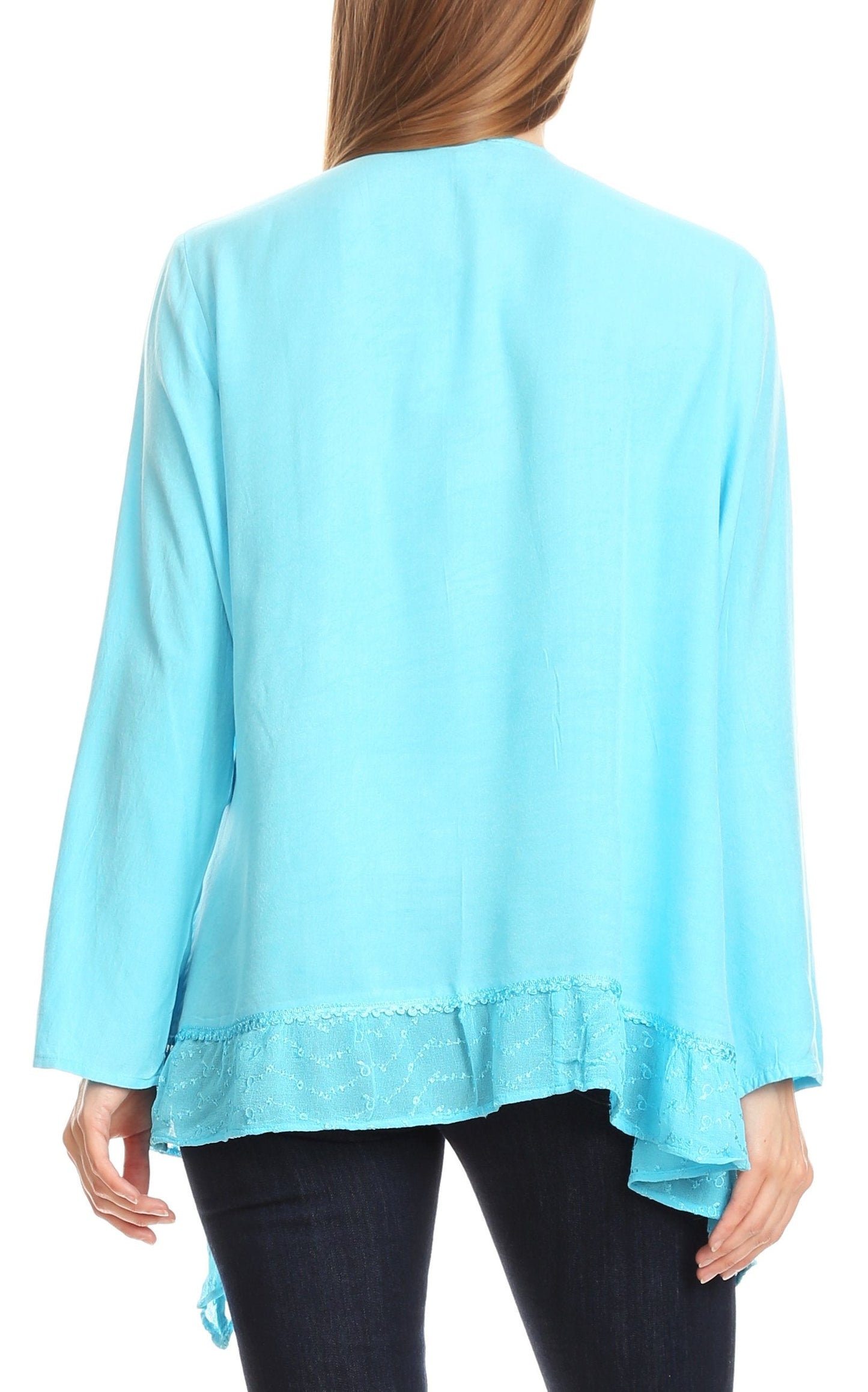 Sakkas Isenia Cardigan Open Front Kimono Long Sleeve Embroidered Top Blouse Lace - Concordia Style Boutique