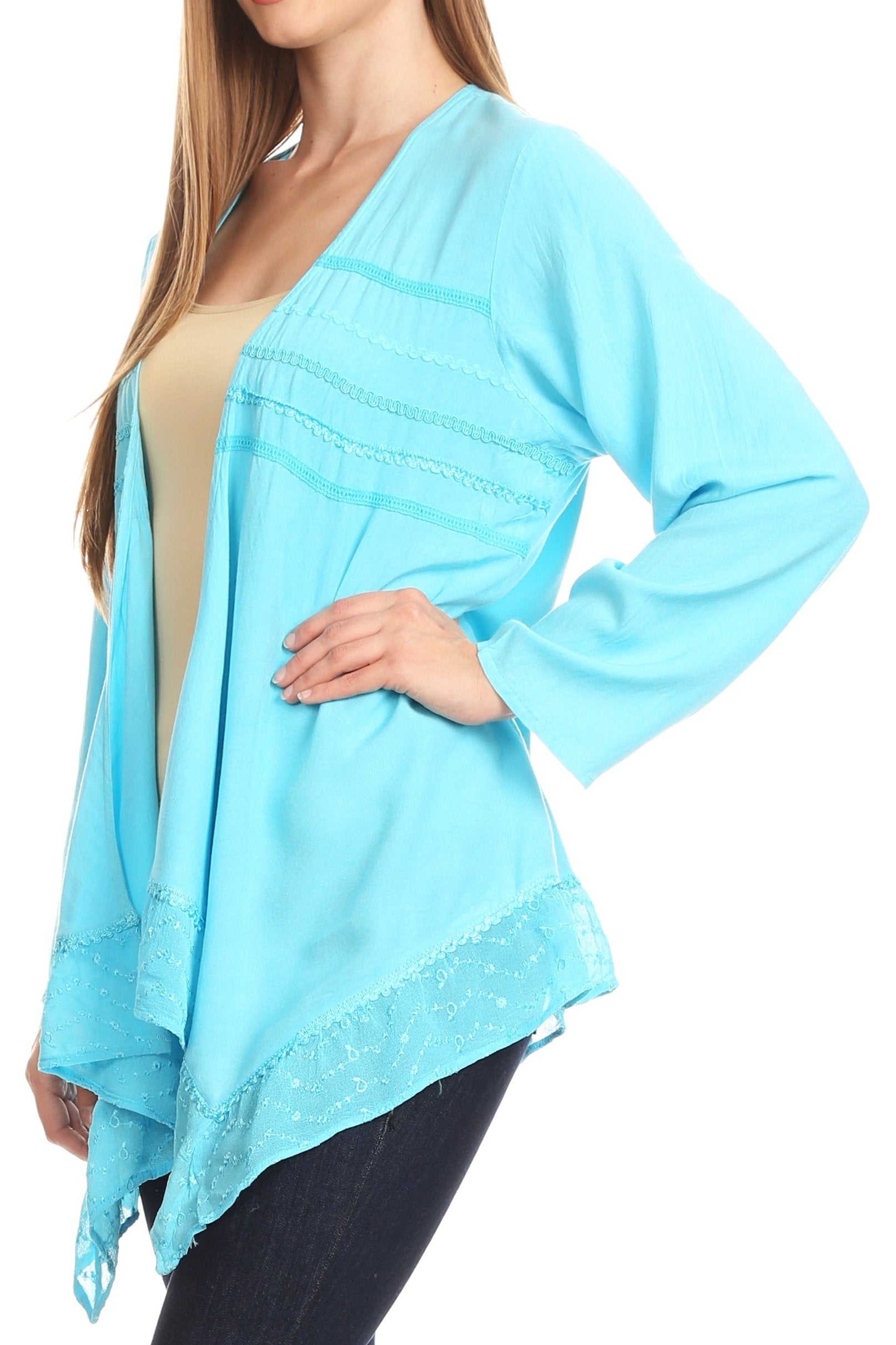 Sakkas Isenia Cardigan Open Front Kimono Long Sleeve Embroidered Top Blouse Lace - Concordia Style Boutique