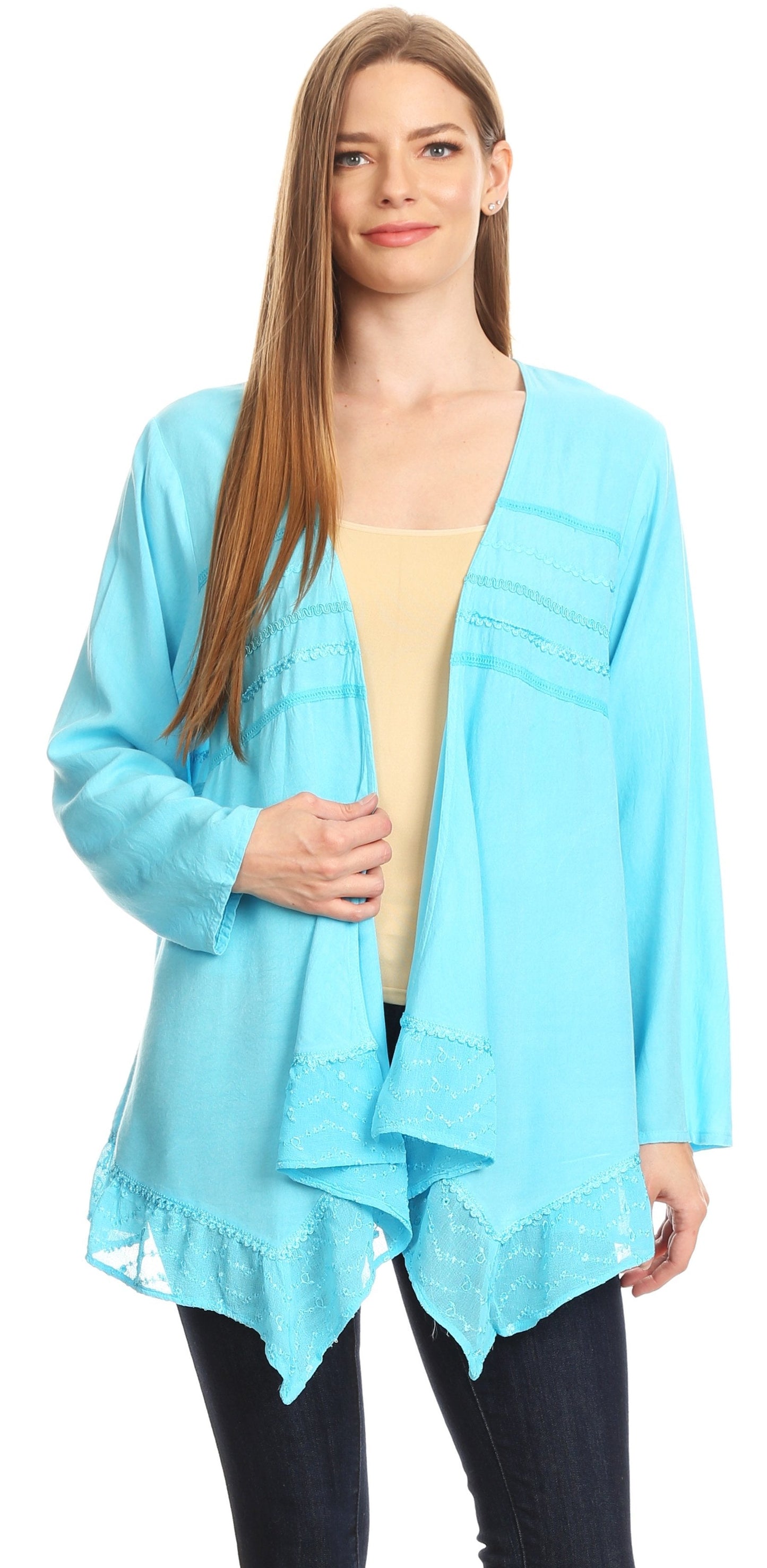 Sakkas Isenia Cardigan Open Front Kimono Long Sleeve Embroidered Top Blouse Lace - Concordia Style Boutique