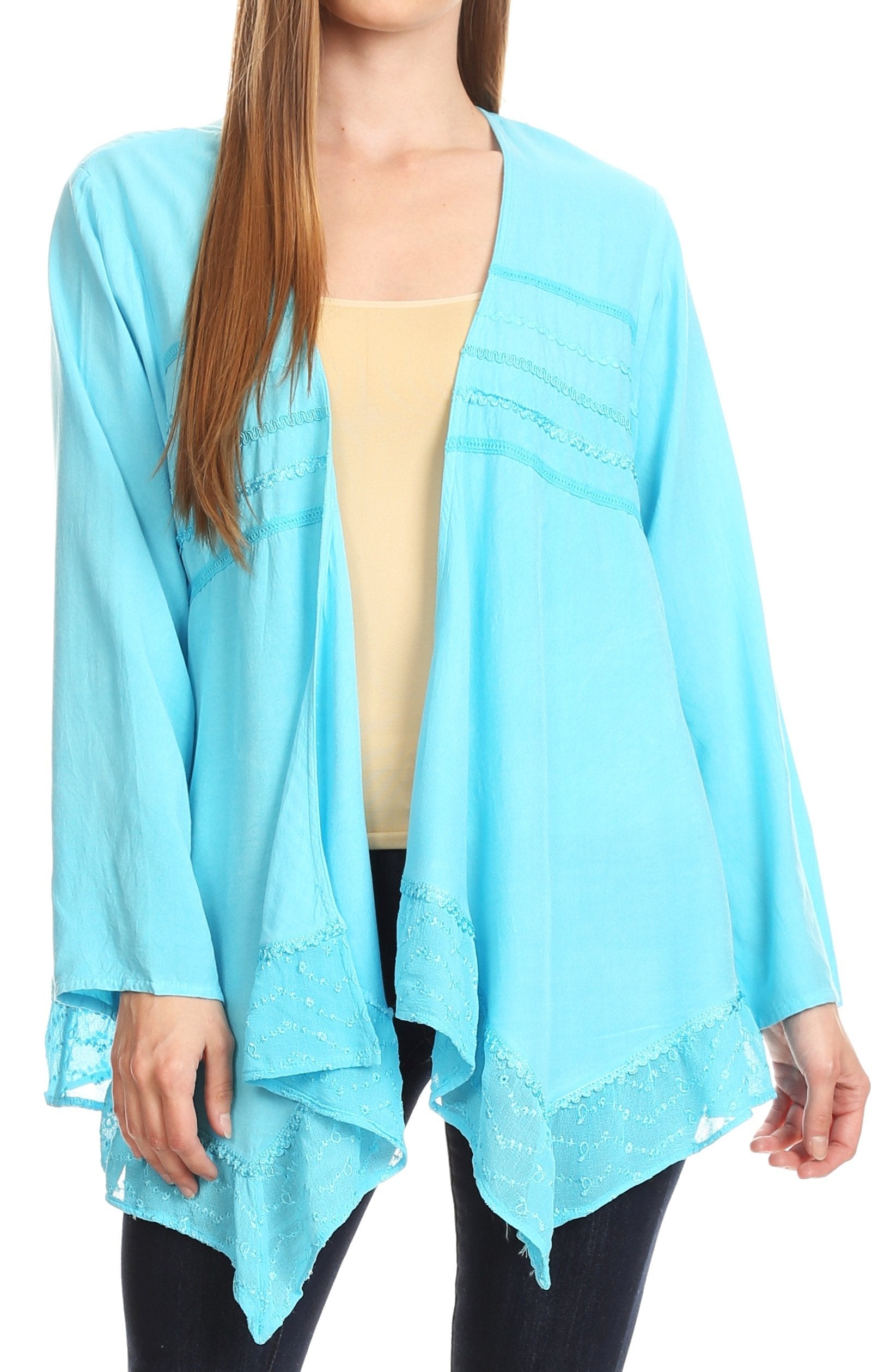 Sakkas Isenia Cardigan Open Front Kimono Long Sleeve Embroidered Top Blouse Lace - Concordia Style Boutique