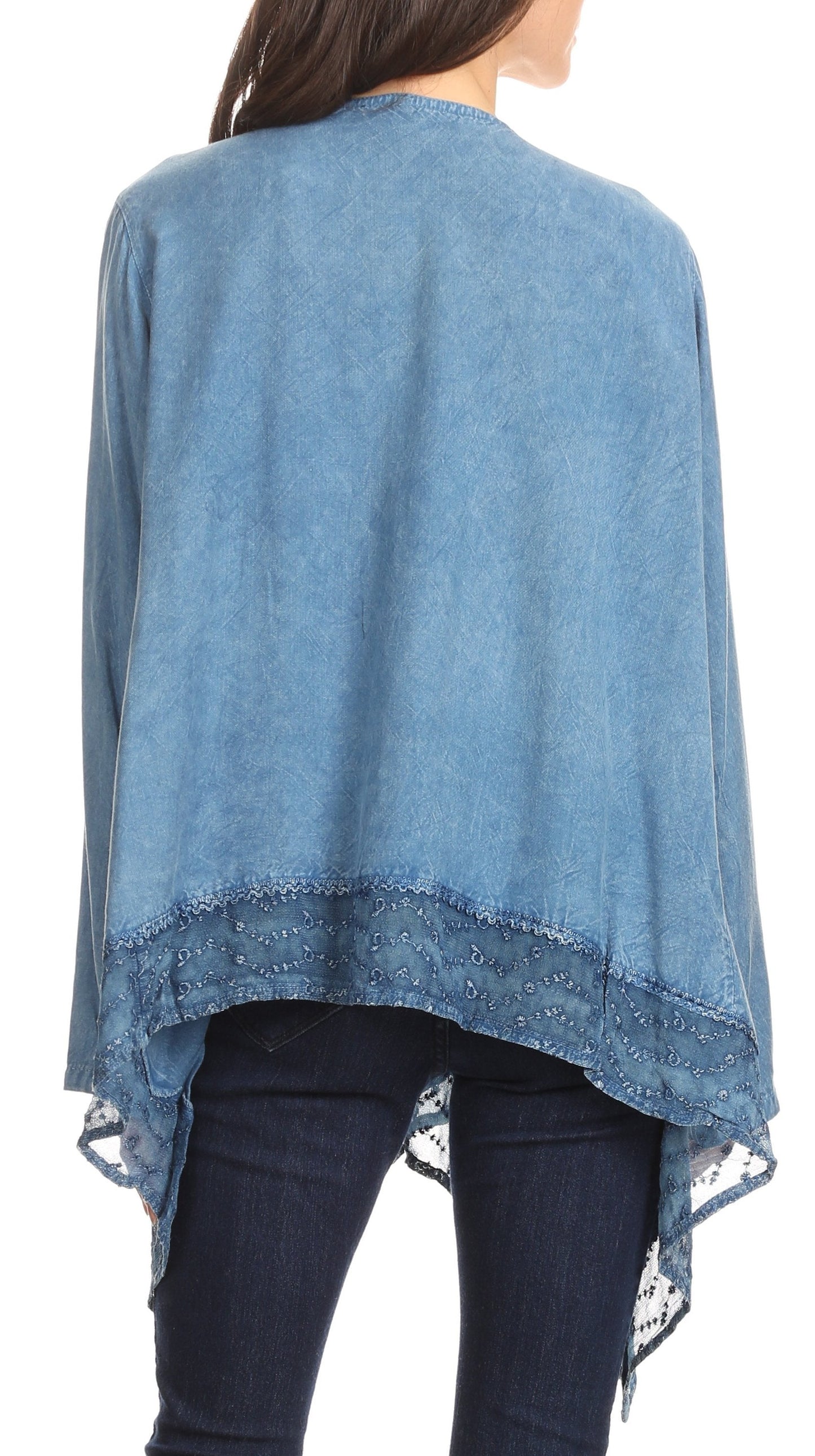 Sakkas Isenia Cardigan Open Front Kimono Long Sleeve Embroidered Top Blouse Lace - Concordia Style Boutique