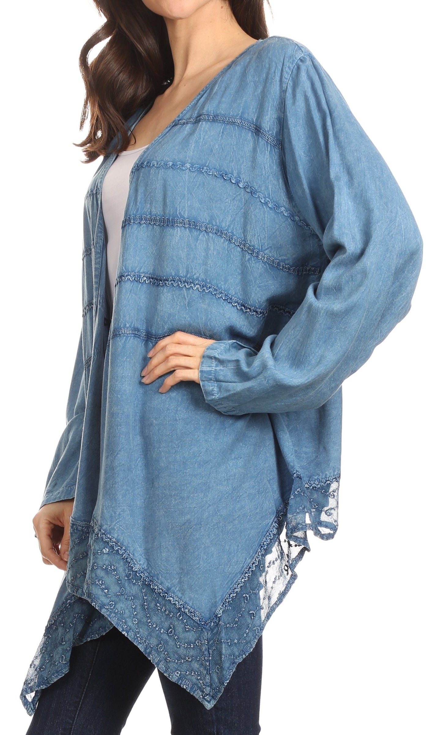Sakkas Isenia Cardigan Open Front Kimono Long Sleeve Embroidered Top Blouse Lace - Concordia Style Boutique