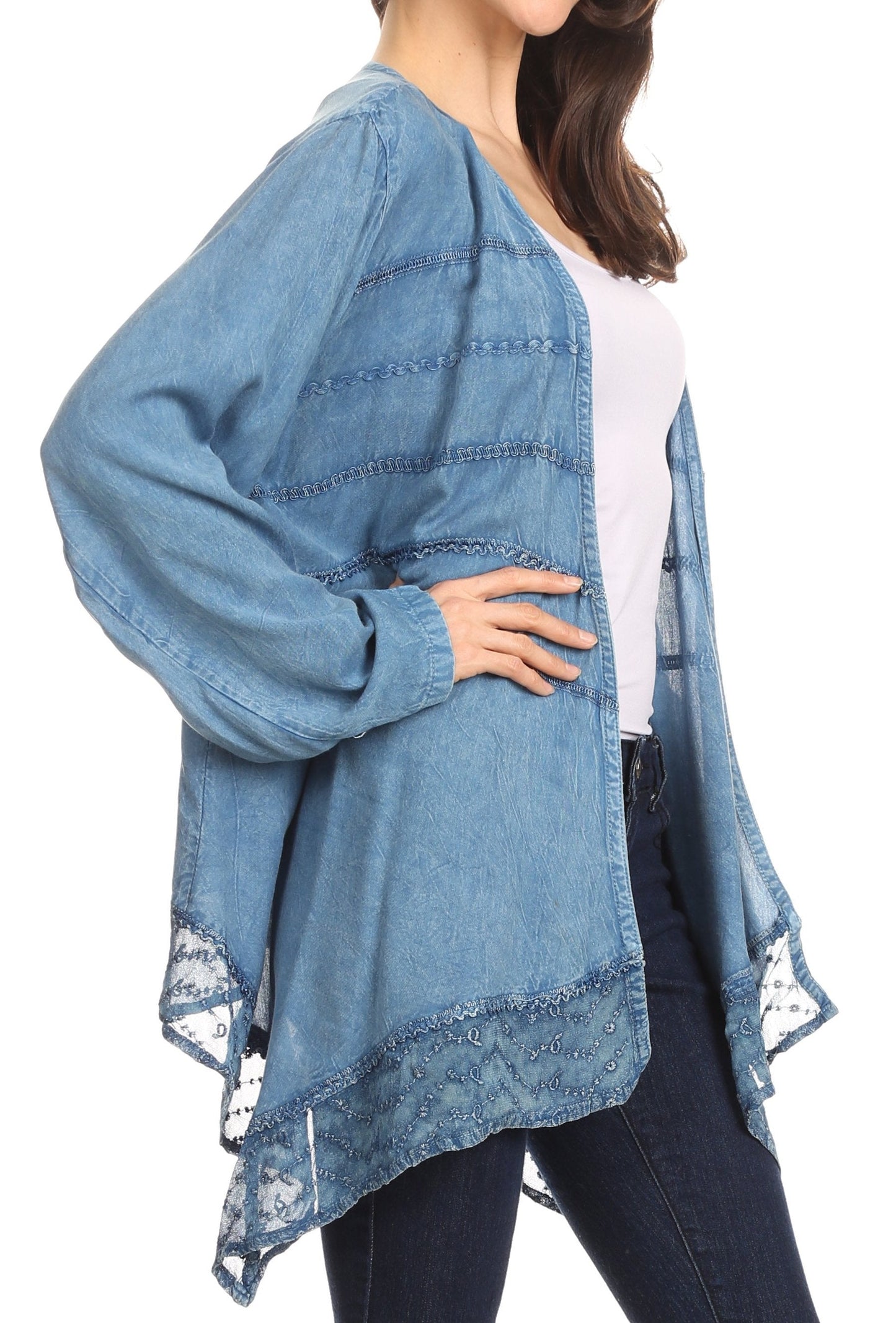 Sakkas Isenia Cardigan Open Front Kimono Long Sleeve Embroidered Top Blouse Lace - Concordia Style Boutique