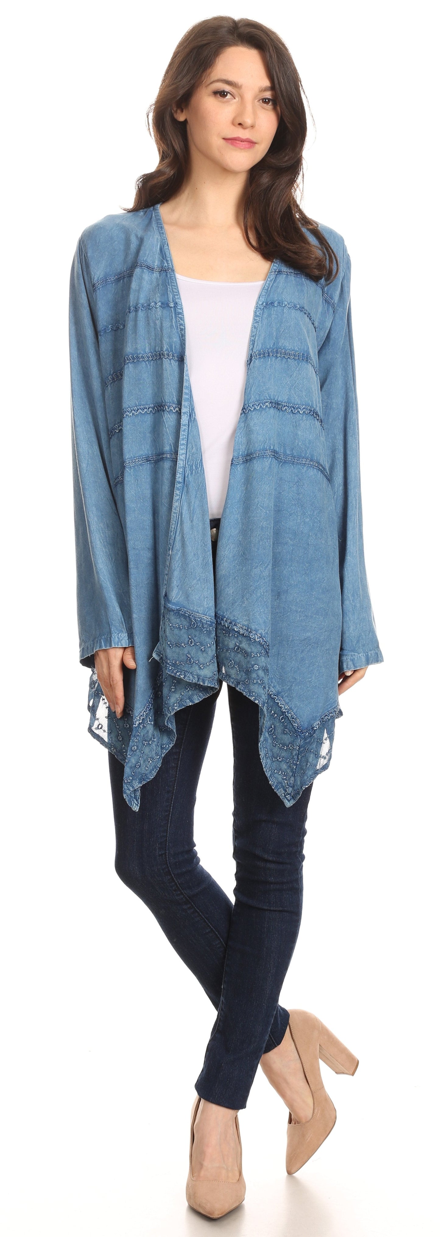 Sakkas Isenia Cardigan Open Front Kimono Long Sleeve Embroidered Top Blouse Lace - Concordia Style Boutique