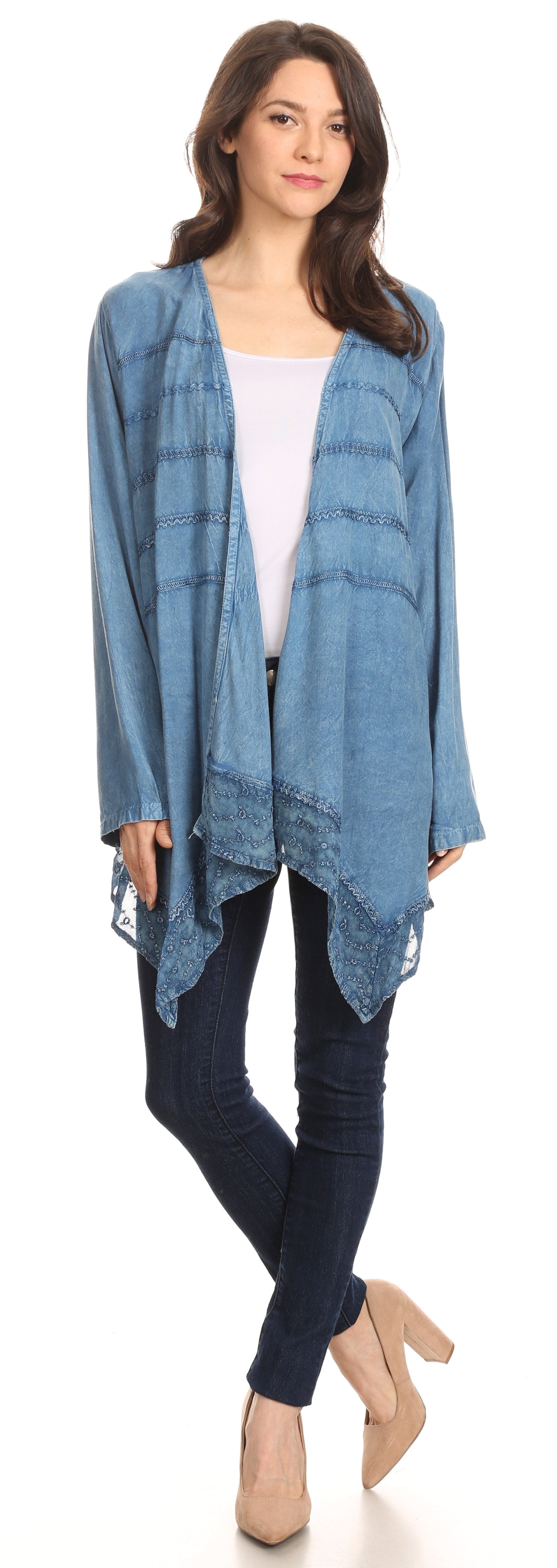Sakkas Isenia Cardigan Open Front Kimono Long Sleeve Embroidered Top Blouse Lace - Concordia Style Boutique