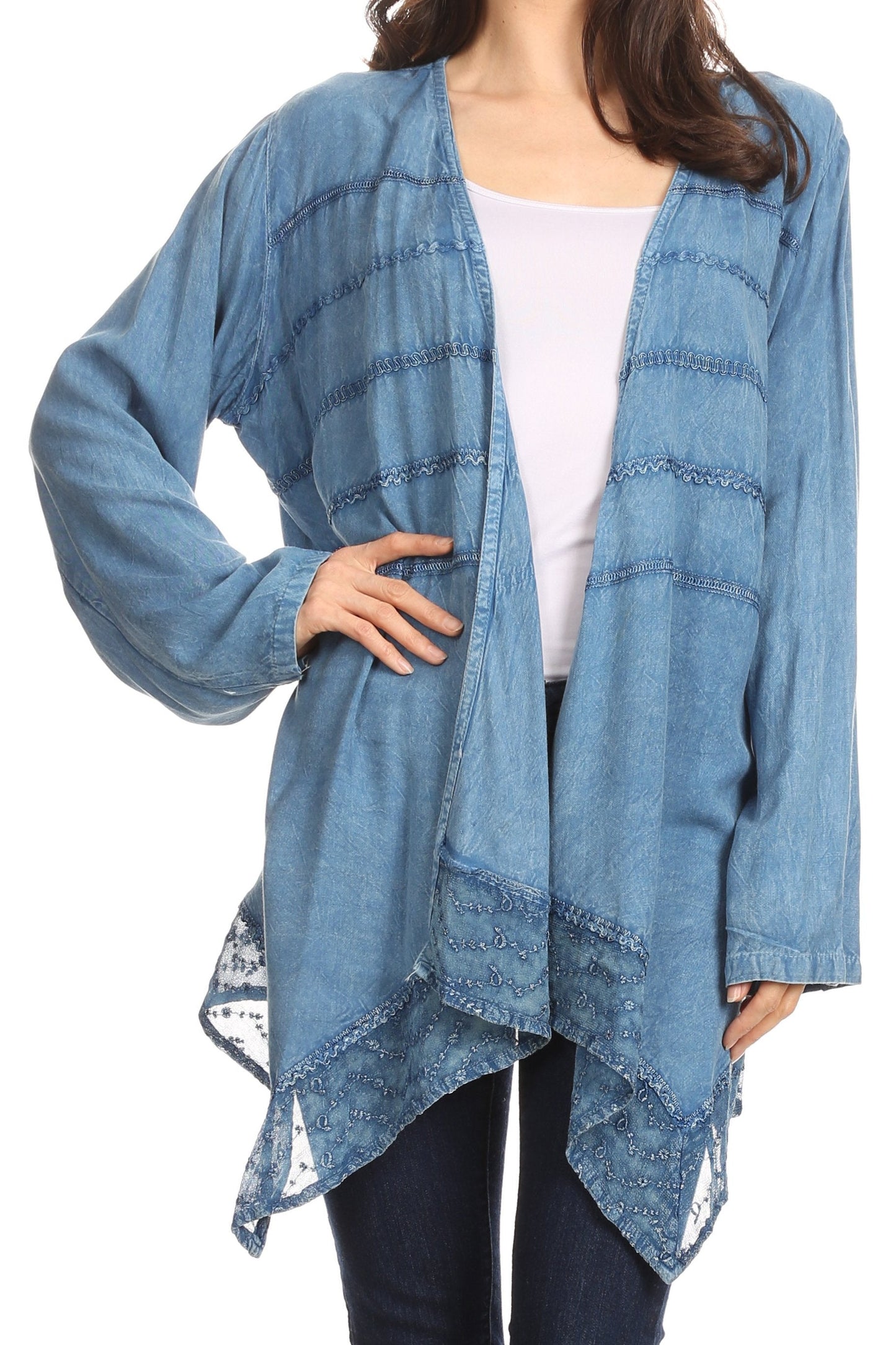 Sakkas Isenia Cardigan Open Front Kimono Long Sleeve Embroidered Top Blouse Lace - Concordia Style Boutique