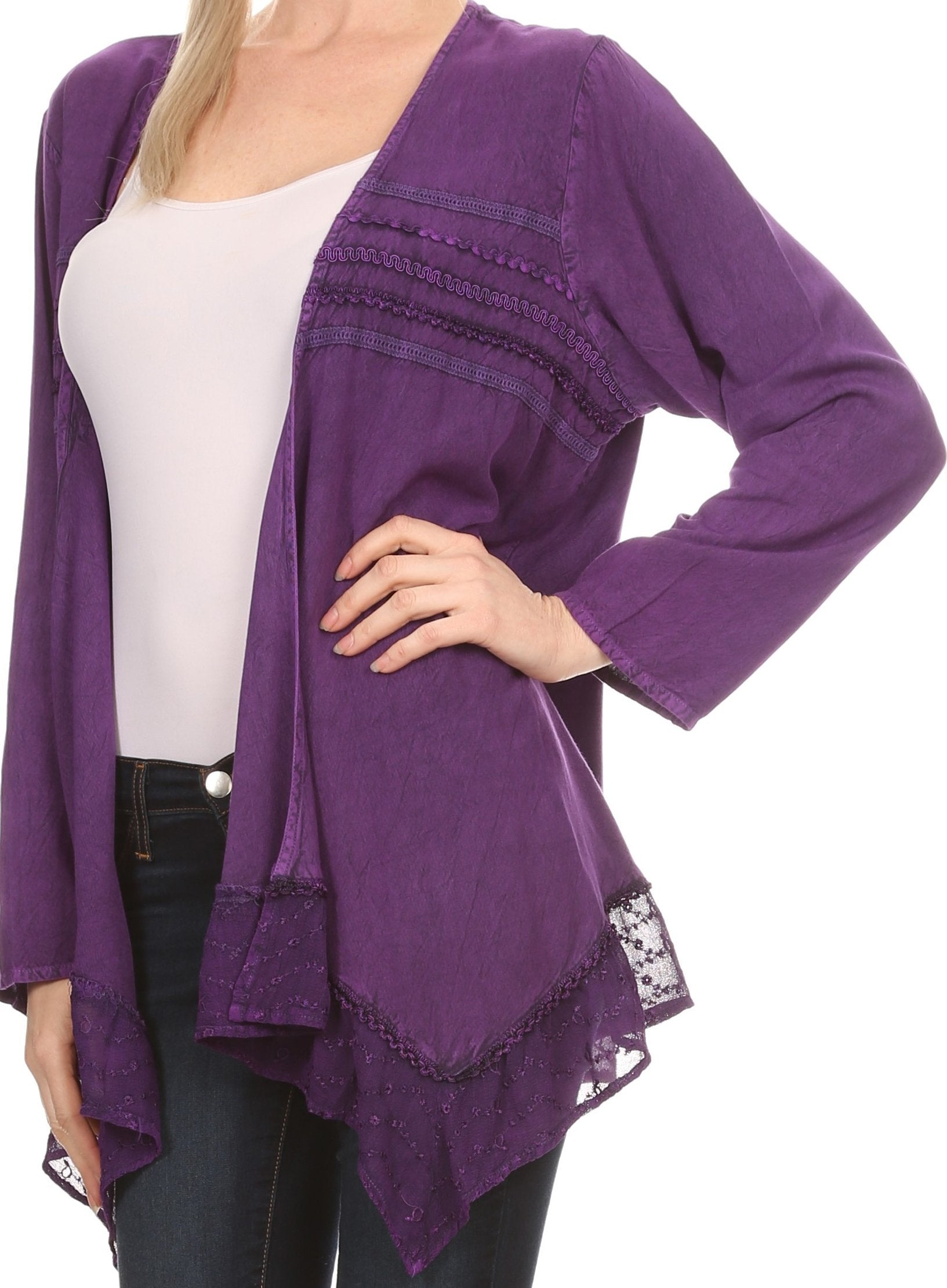 Sakkas Isenia Cardigan Open Front Kimono Long Sleeve Embroidered Top Blouse Lace - Concordia Style Boutique