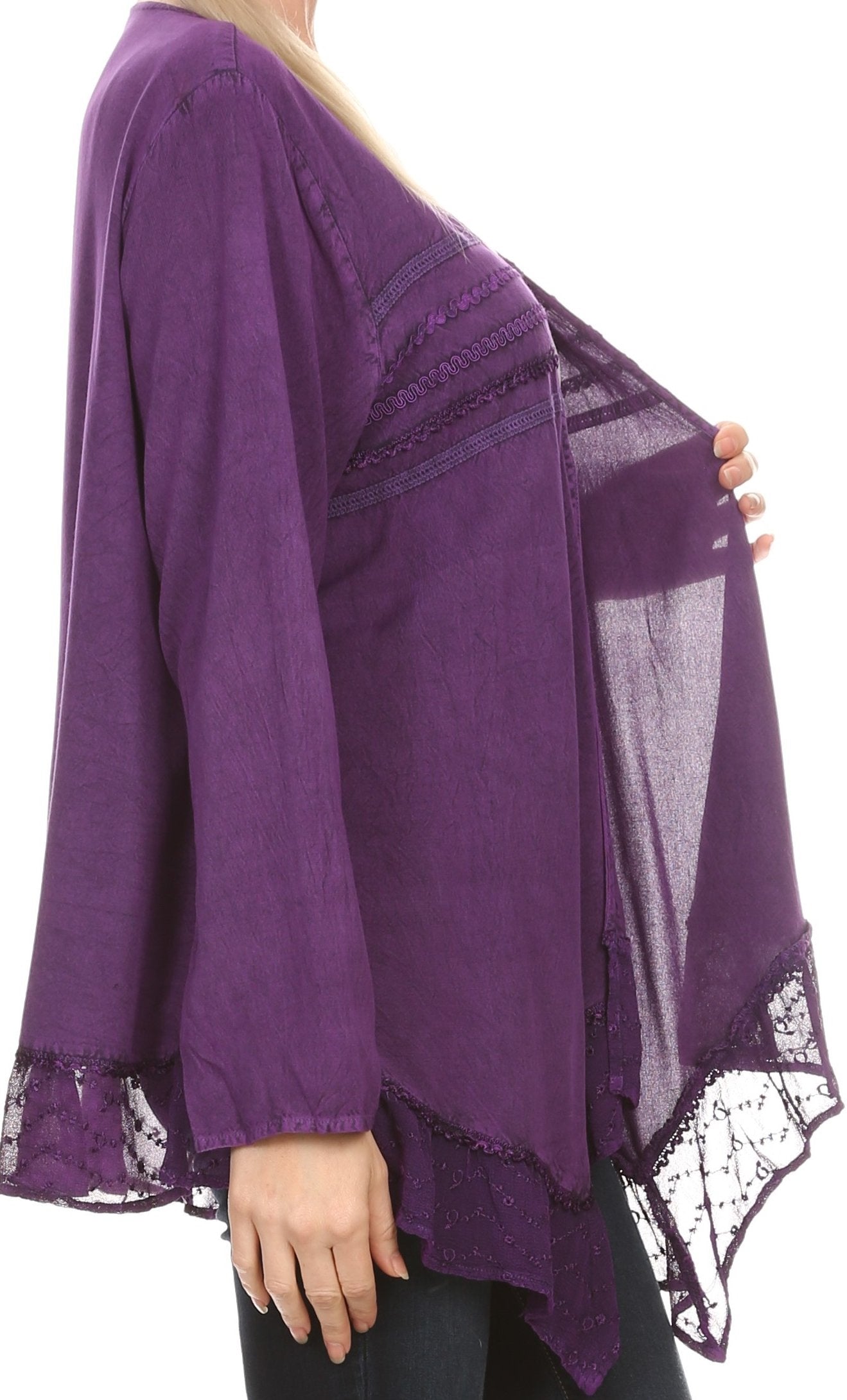 Sakkas Isenia Cardigan Open Front Kimono Long Sleeve Embroidered Top Blouse Lace - Concordia Style Boutique