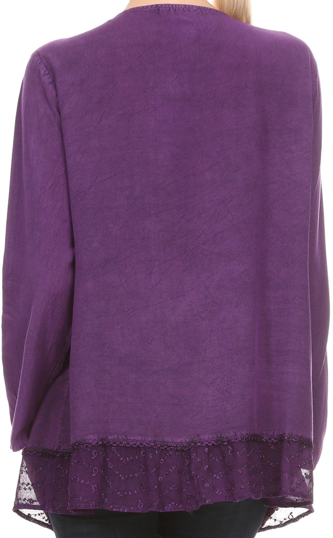 Sakkas Isenia Cardigan Open Front Kimono Long Sleeve Embroidered Top Blouse Lace - Concordia Style Boutique