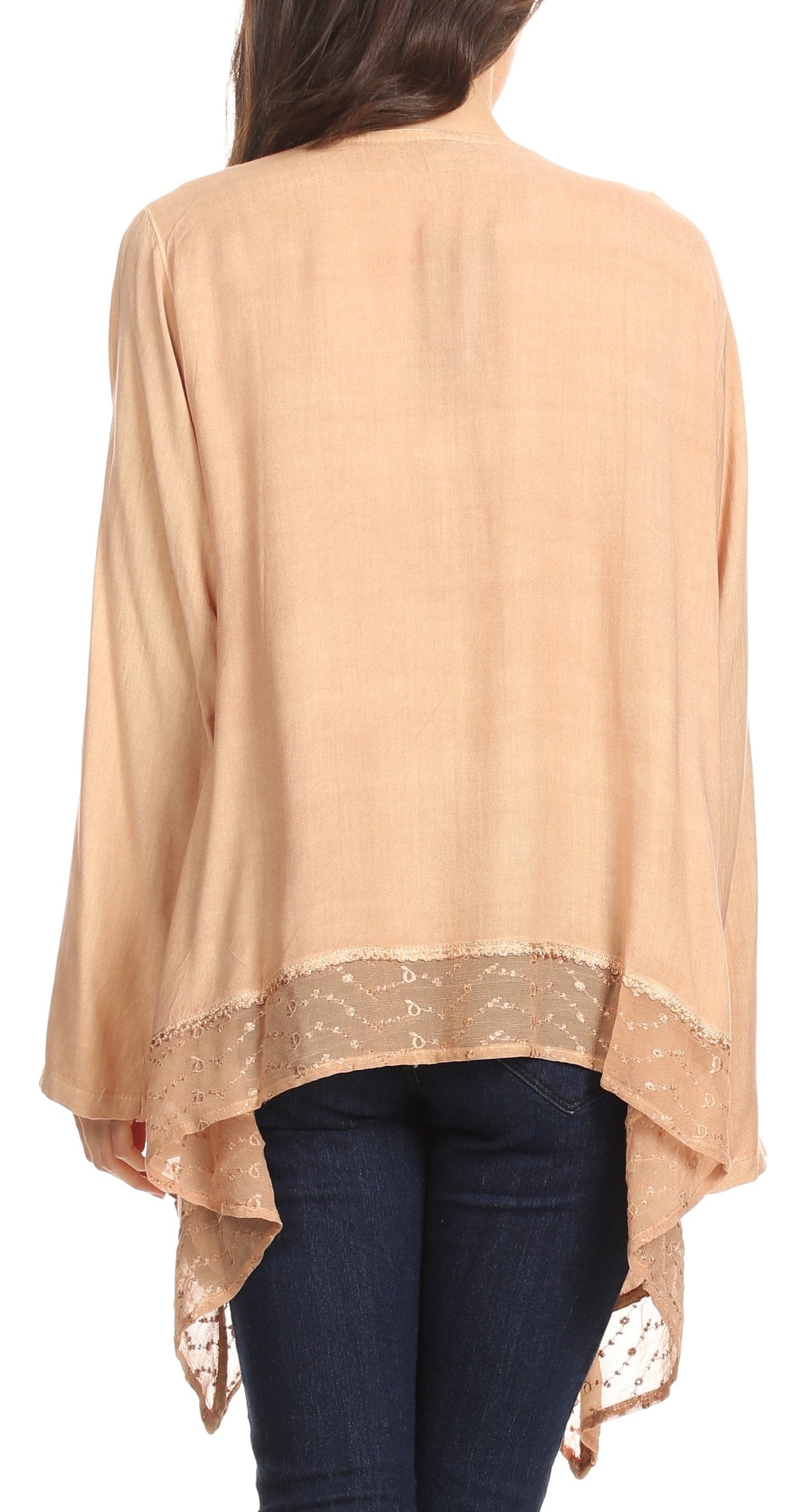 Sakkas Isenia Cardigan Open Front Kimono Long Sleeve Embroidered Top Blouse Lace - Concordia Style Boutique