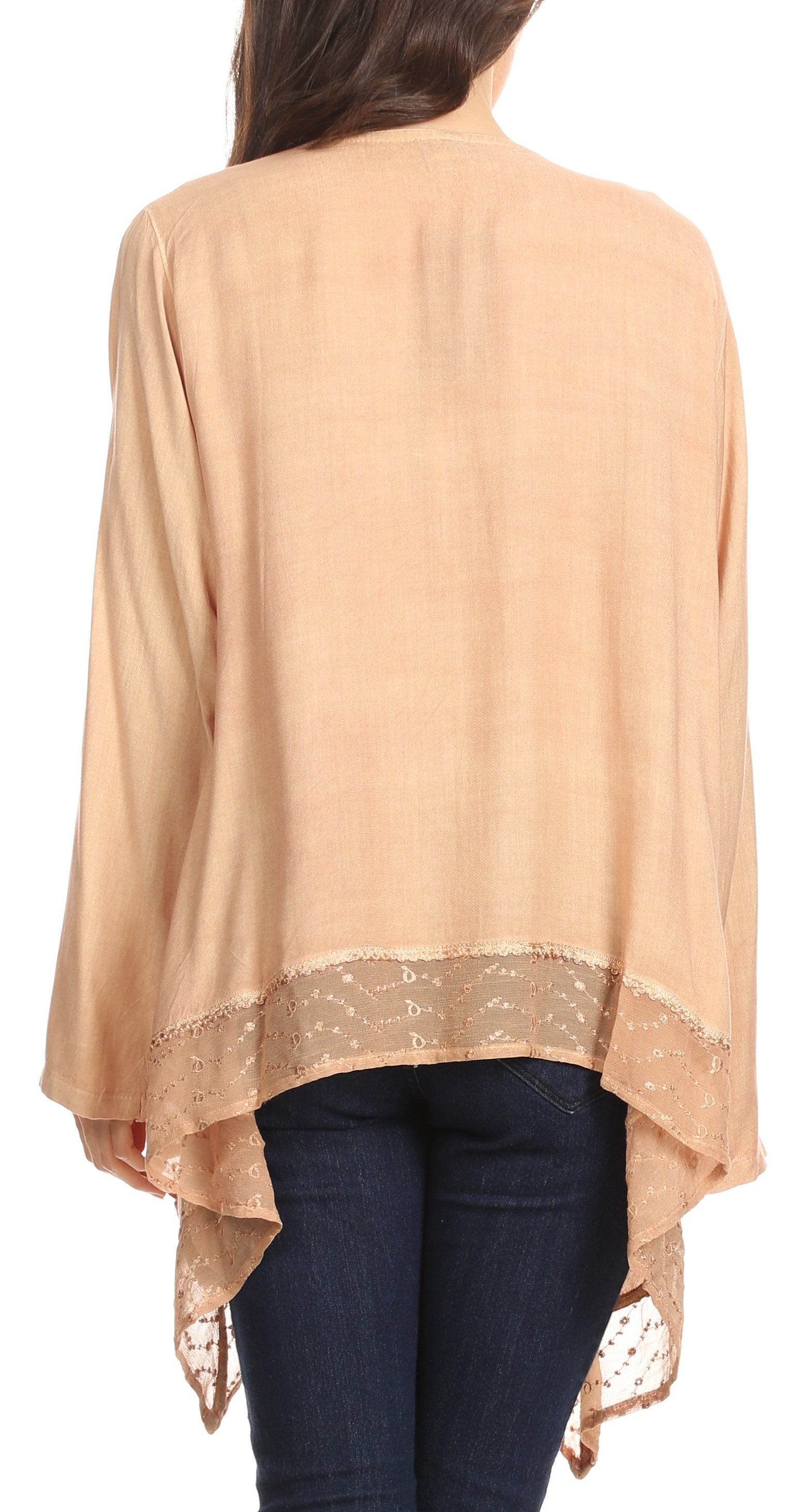 Sakkas Isenia Cardigan Open Front Kimono Long Sleeve Embroidered Top Blouse Lace - Concordia Style Boutique