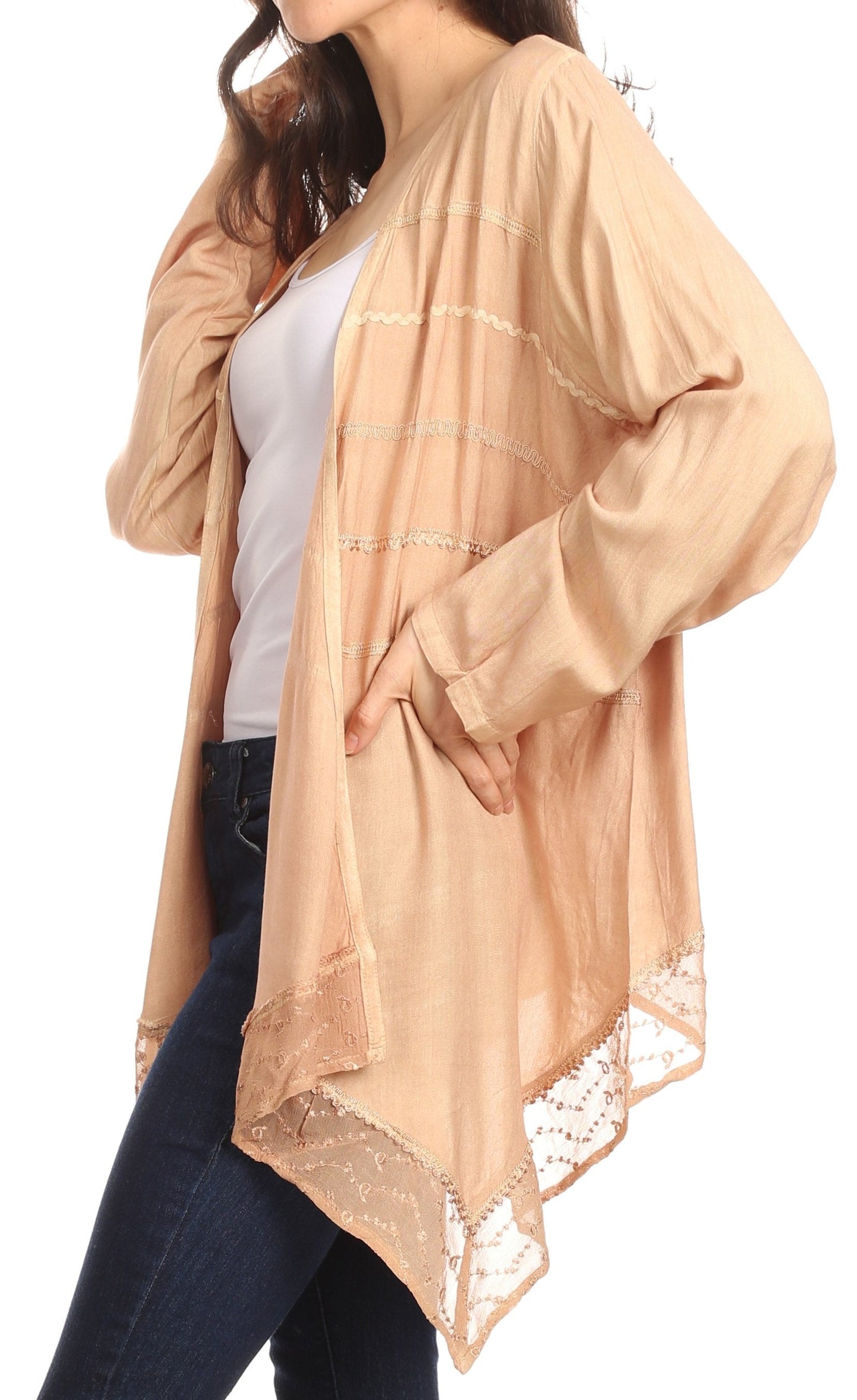 Sakkas Isenia Cardigan Open Front Kimono Long Sleeve Embroidered Top Blouse Lace - Concordia Style Boutique