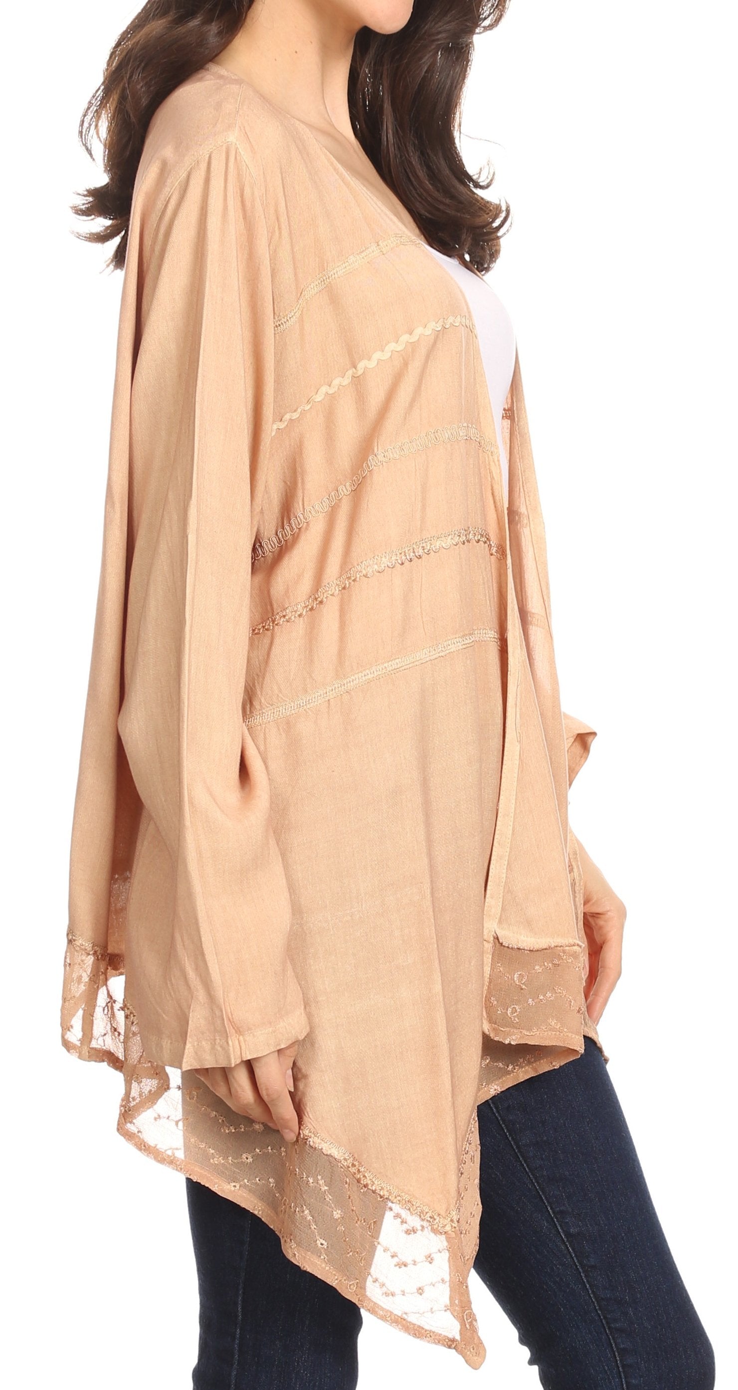 Sakkas Isenia Cardigan Open Front Kimono Long Sleeve Embroidered Top Blouse Lace - Concordia Style Boutique