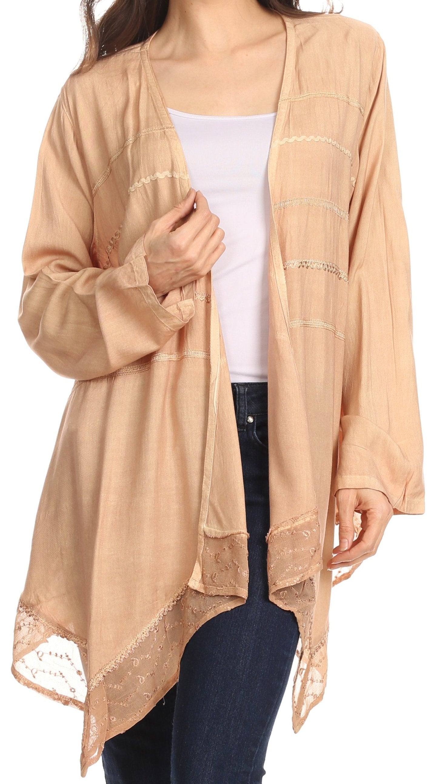 Sakkas Isenia Cardigan Open Front Kimono Long Sleeve Embroidered Top Blouse Lace - Concordia Style Boutique