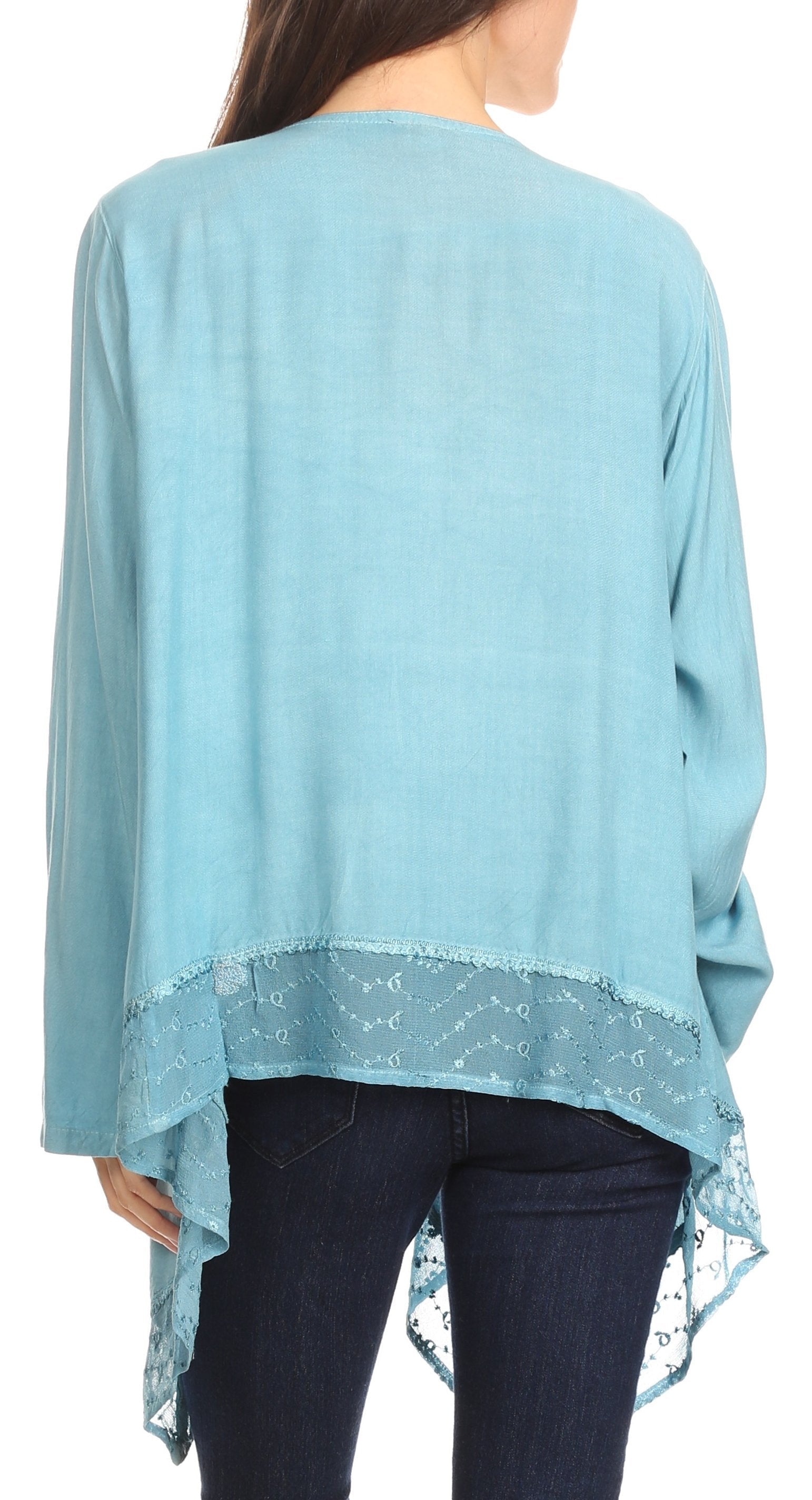 Sakkas Isenia Cardigan Open Front Kimono Long Sleeve Embroidered Top Blouse Lace - Concordia Style Boutique