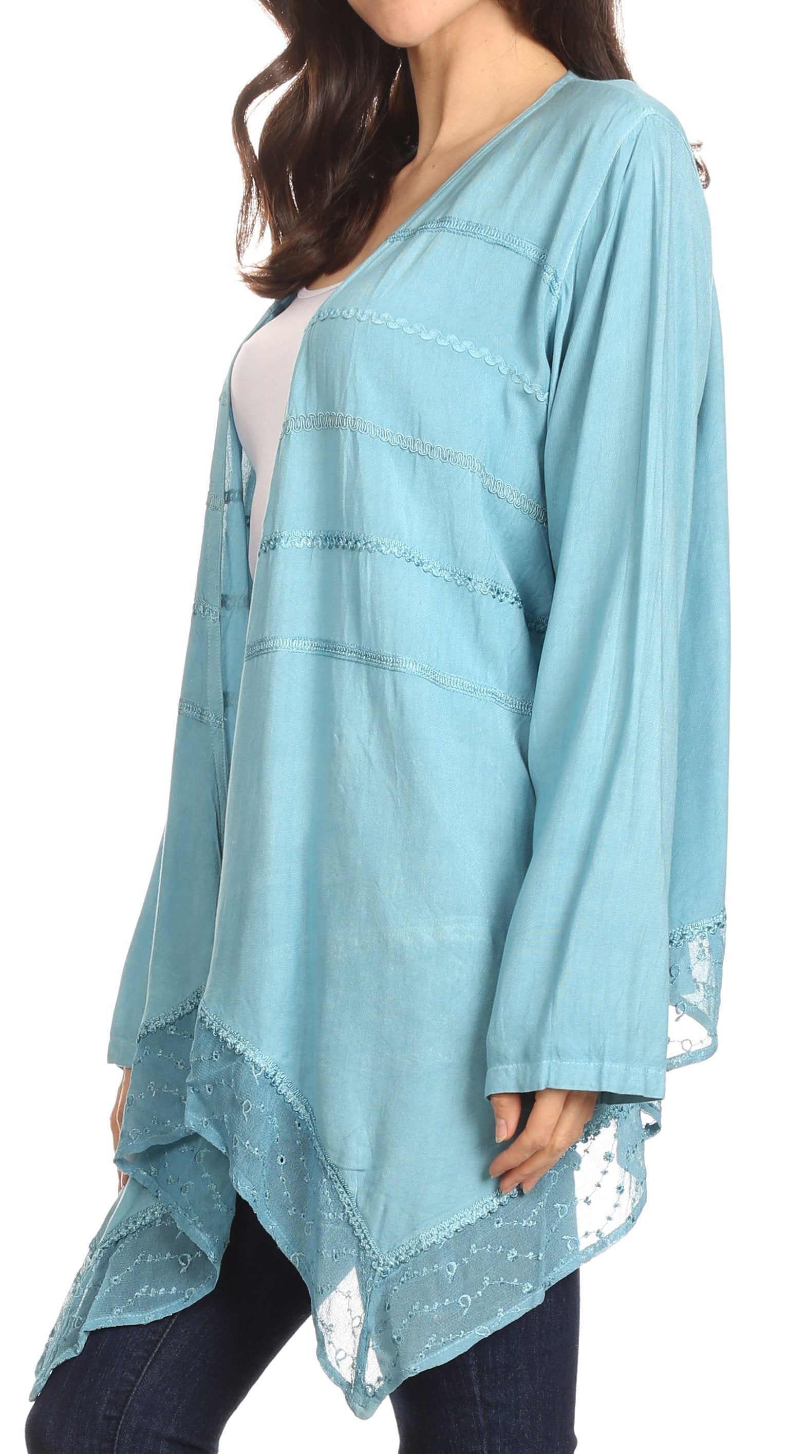 Sakkas Isenia Cardigan Open Front Kimono Long Sleeve Embroidered Top Blouse Lace - Concordia Style Boutique