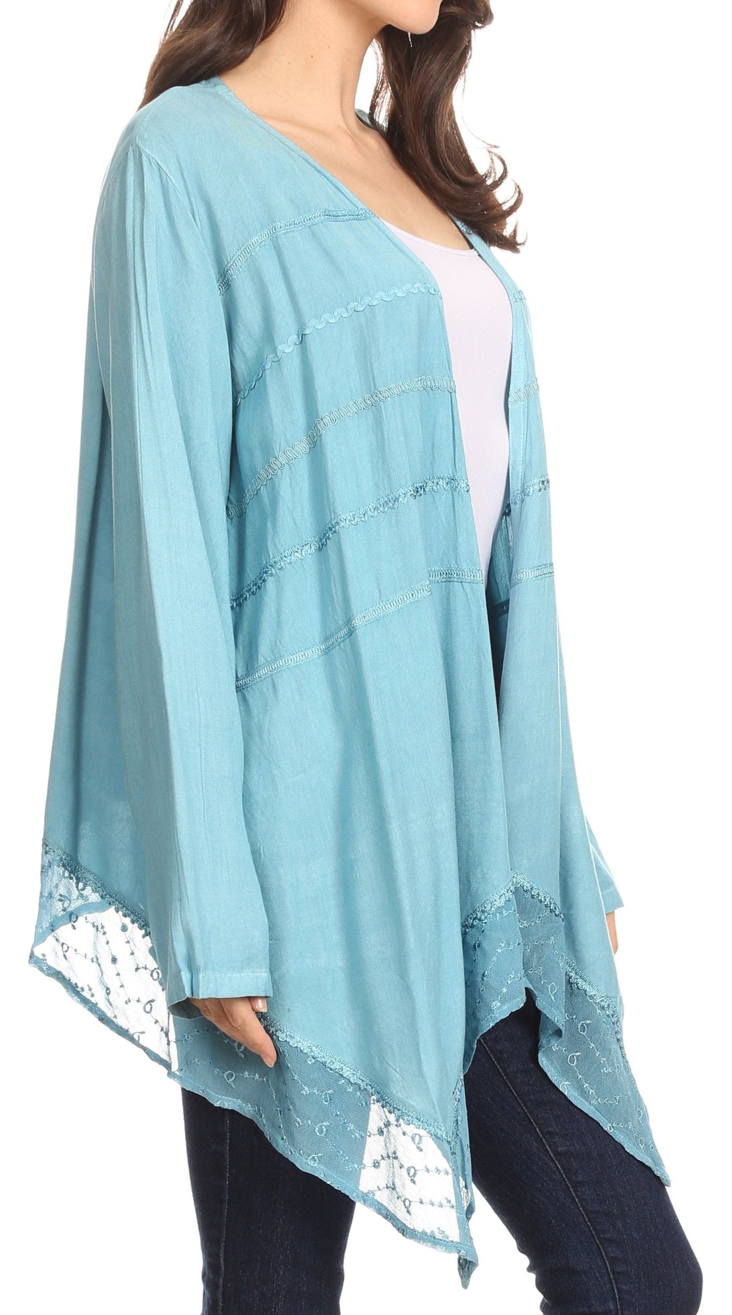 Sakkas Isenia Cardigan Open Front Kimono Long Sleeve Embroidered Top Blouse Lace - Concordia Style Boutique