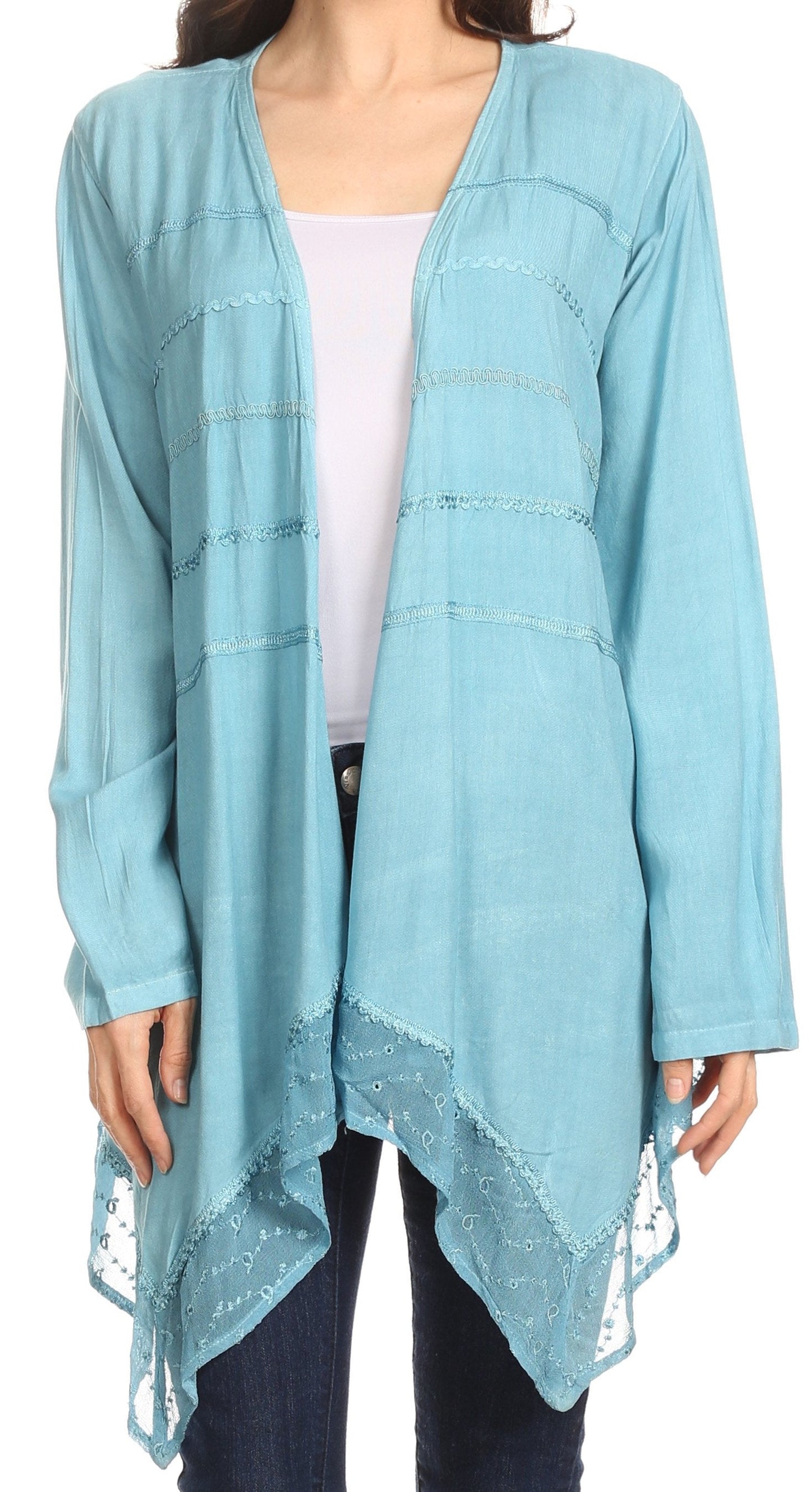 Sakkas Isenia Cardigan Open Front Kimono Long Sleeve Embroidered Top Blouse Lace - Concordia Style Boutique
