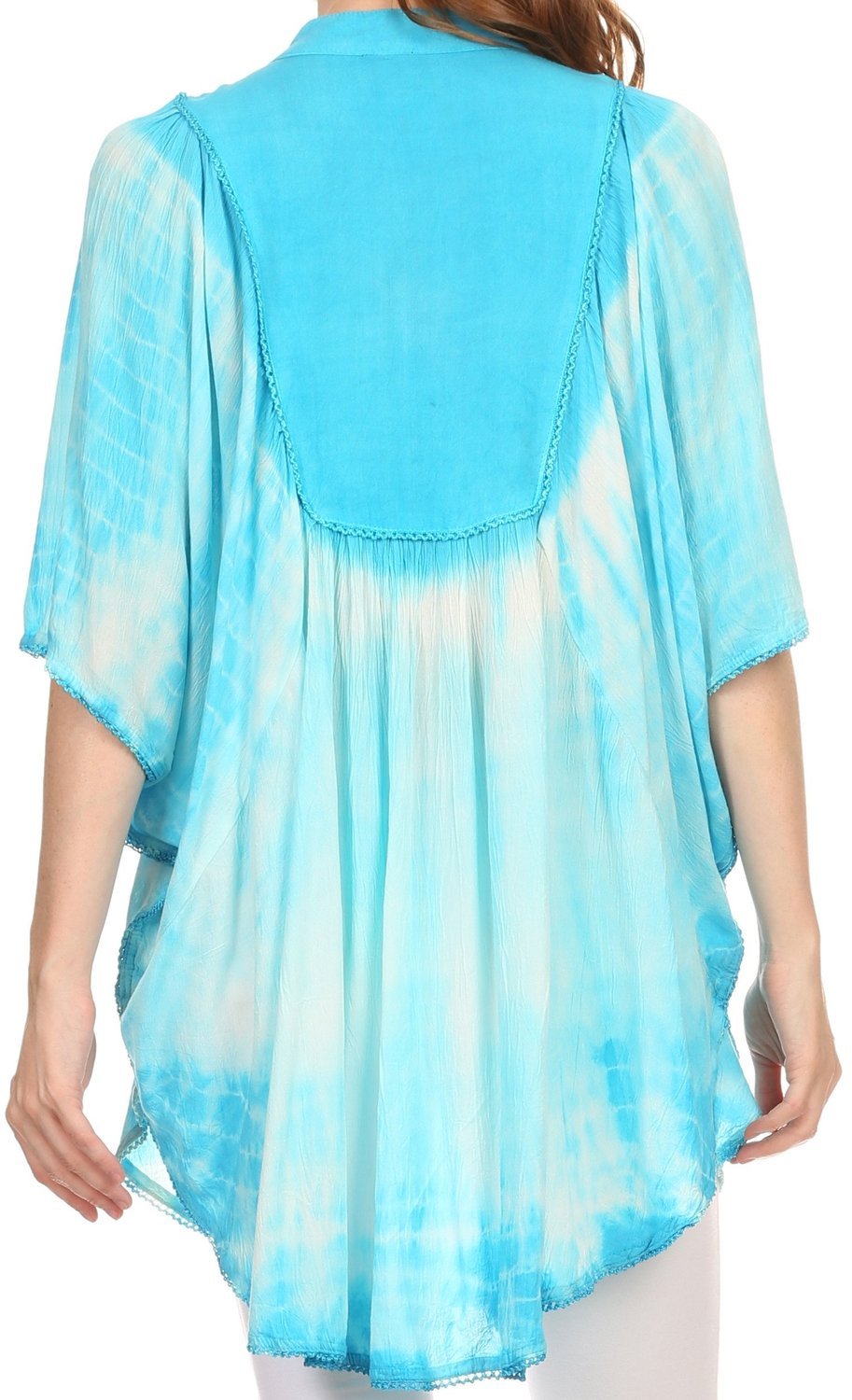 Sakkas Martina Delicate Embroidered Tie Dye Poncho Top / Cover Up - Concordia Style Boutique