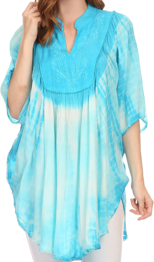 Sakkas Martina Delicate Embroidered Tie Dye Poncho Top / Cover Up - Concordia Style Boutique