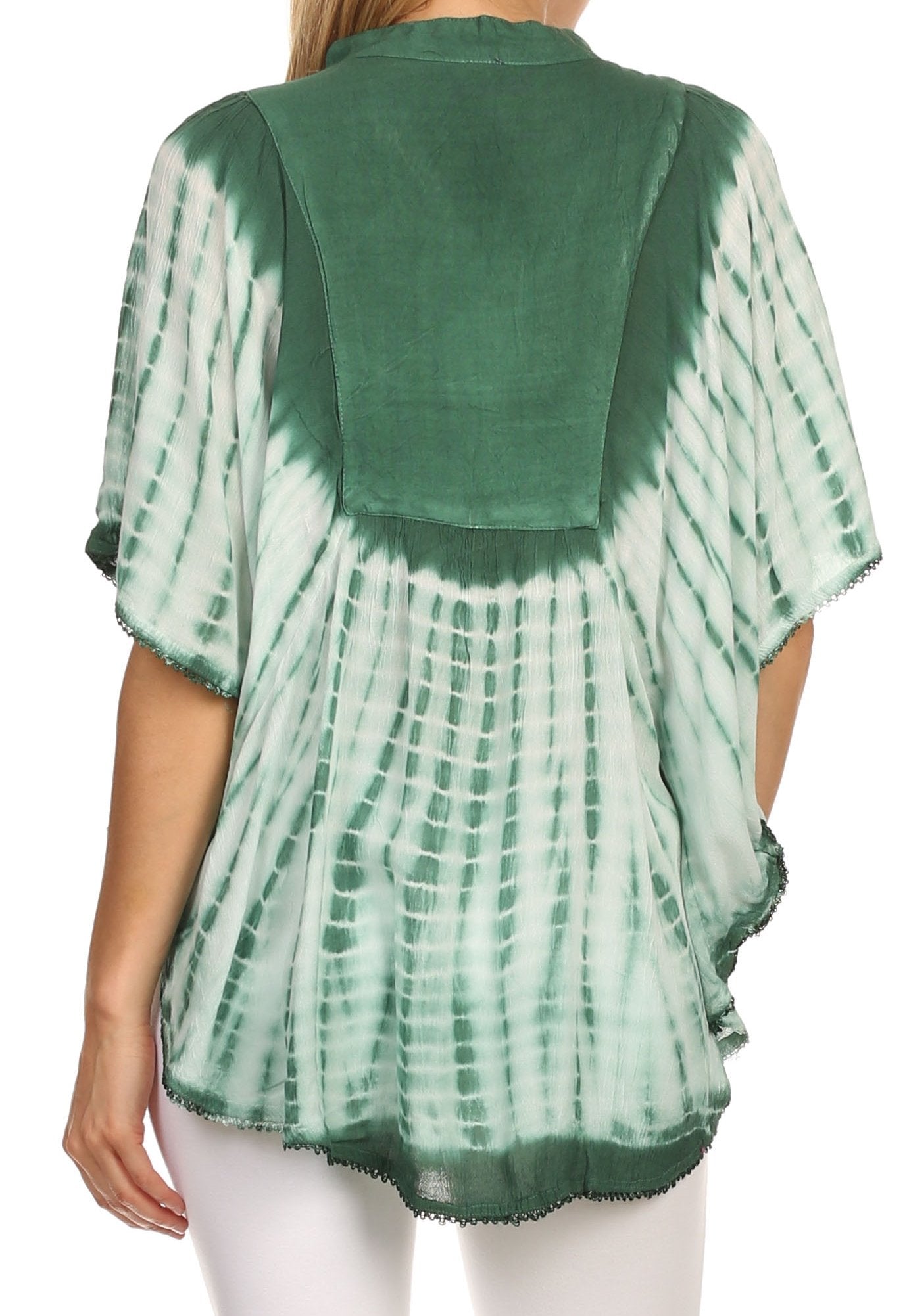 Sakkas Martina Delicate Embroidered Tie Dye Poncho Top / Cover Up - Concordia Style Boutique