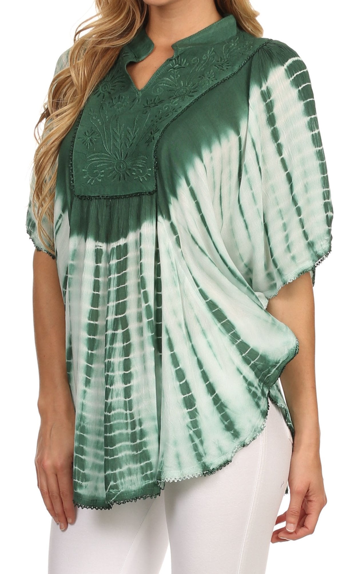 Sakkas Martina Delicate Embroidered Tie Dye Poncho Top / Cover Up - Concordia Style Boutique