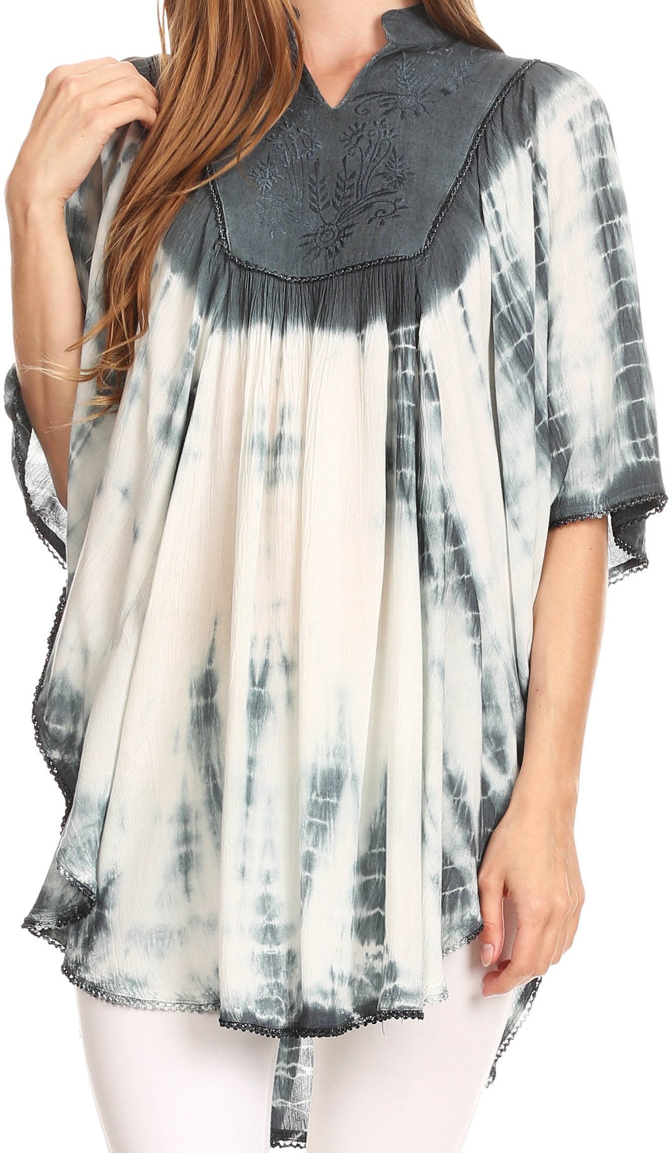 Sakkas Martina Delicate Embroidered Tie Dye Poncho Top / Cover Up - Concordia Style Boutique