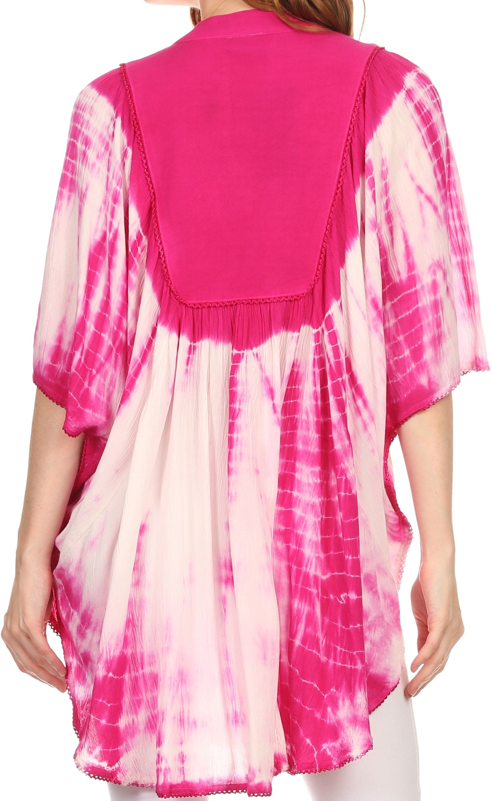 Sakkas Martina Delicate Embroidered Tie Dye Poncho Top / Cover Up - Concordia Style Boutique