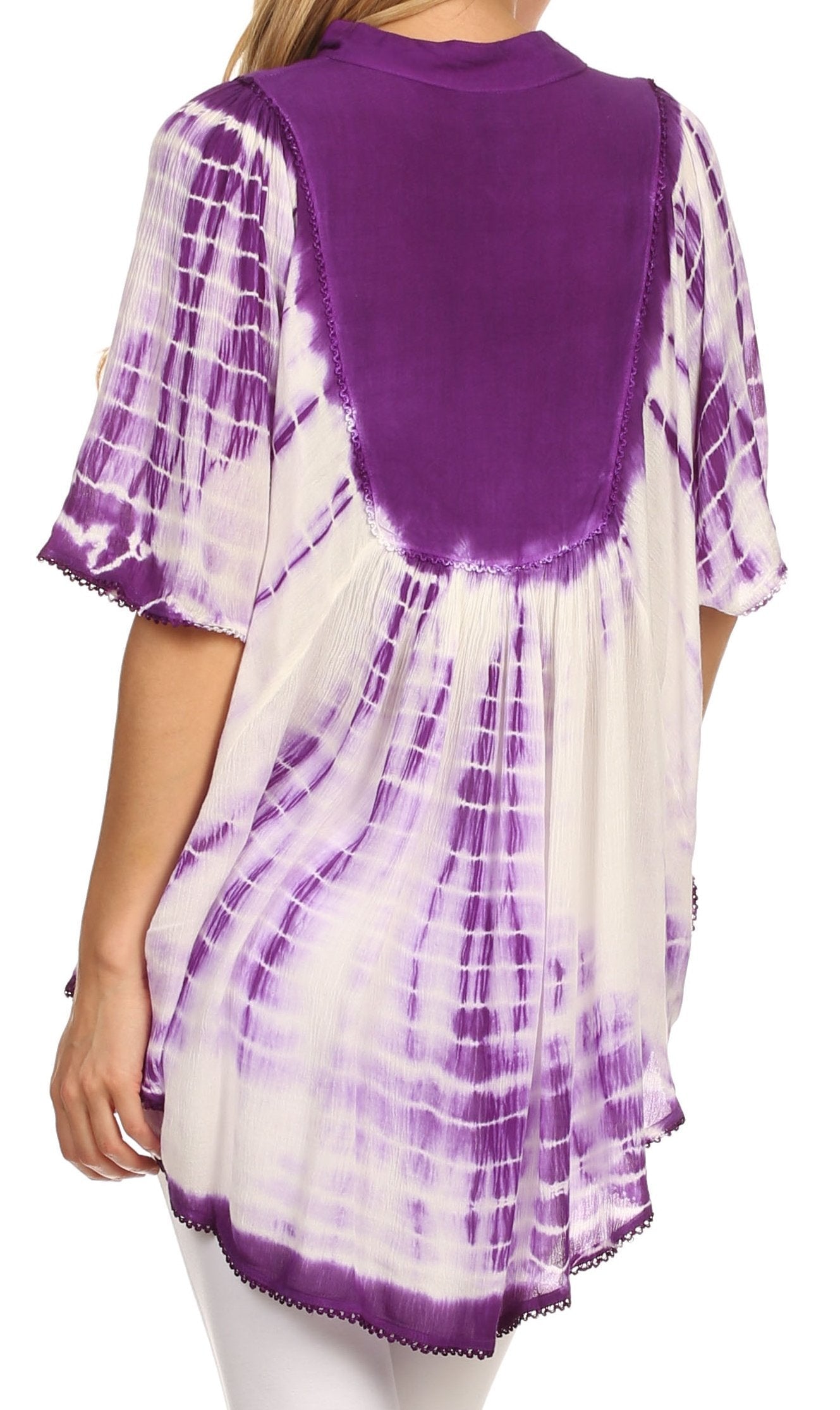Sakkas Martina Delicate Embroidered Tie Dye Poncho Top / Cover Up - Concordia Style Boutique